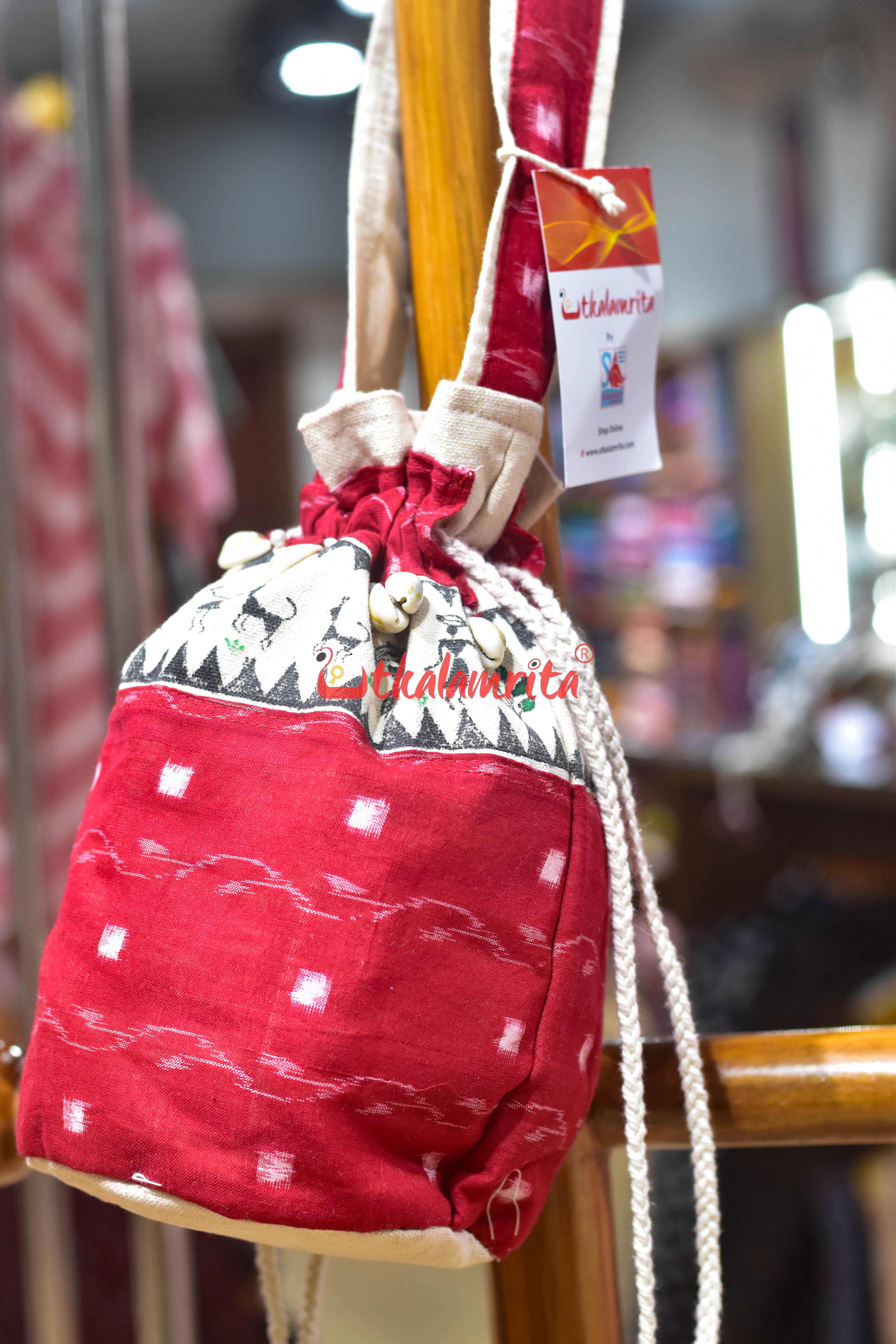 Red Lata Pasapali with Tribals Potli Bag
