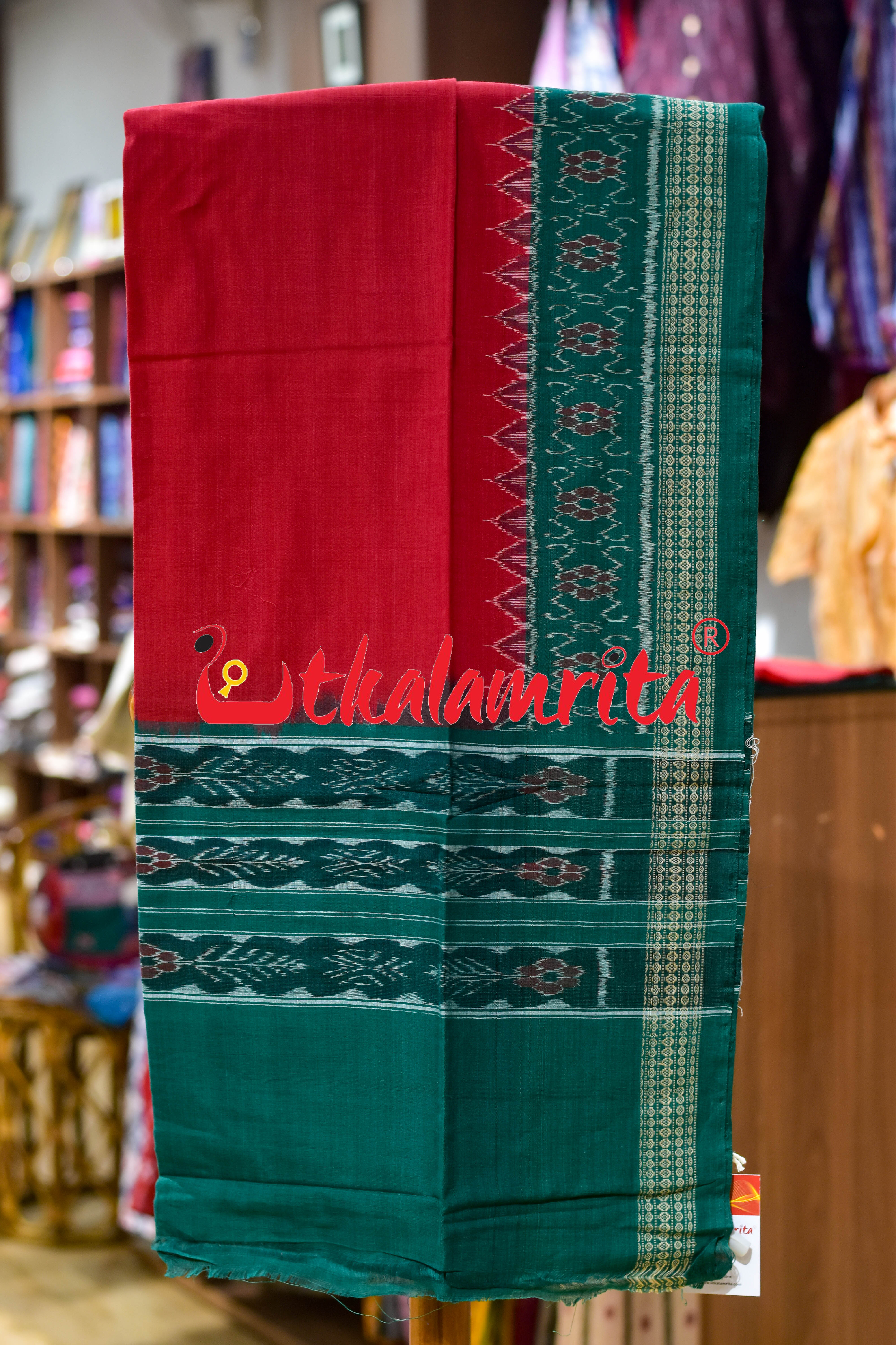 Green Red S Bandha Sambalpuri Dress Set
