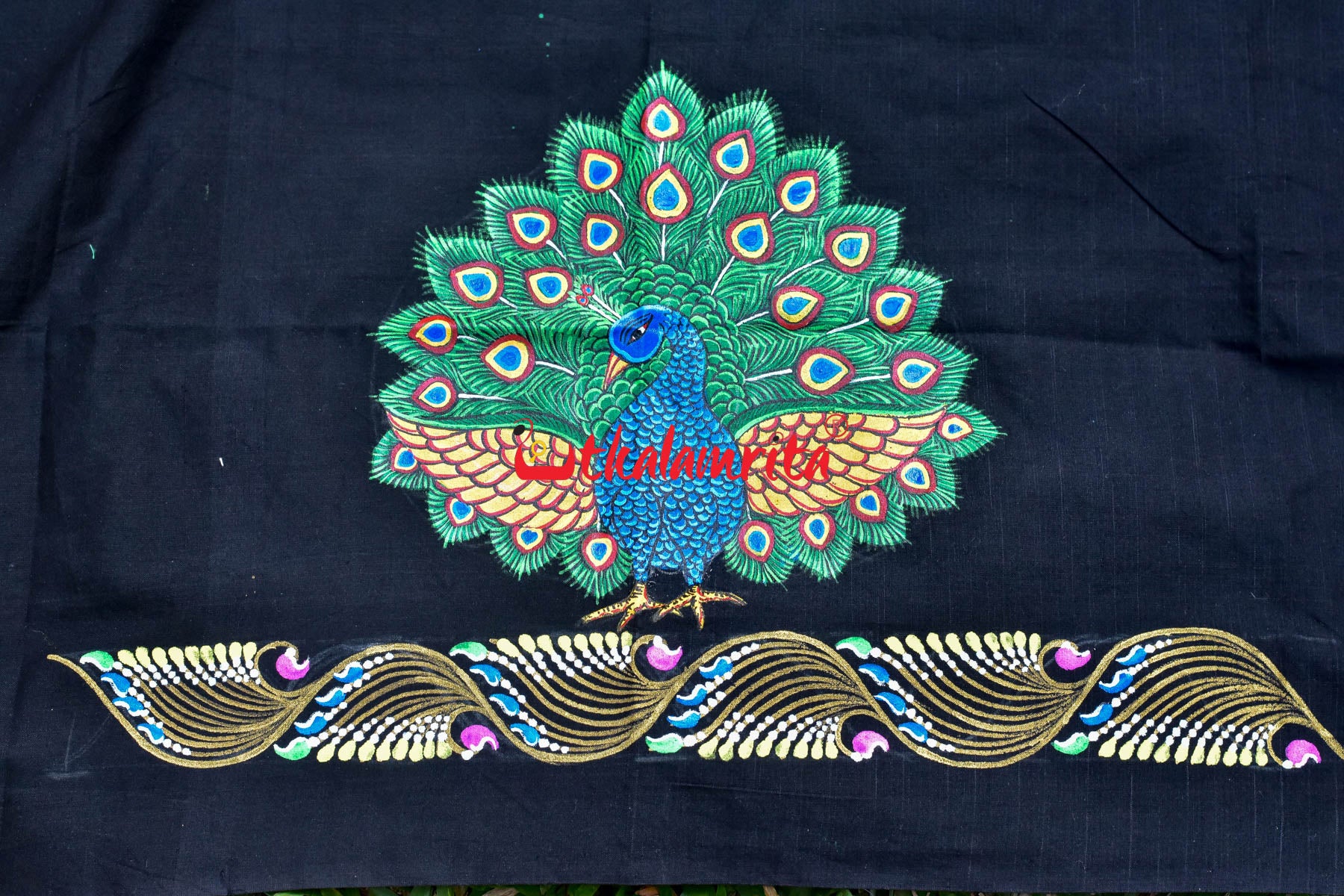 Black Blouse Piece Mayura Puchha Pattachitra