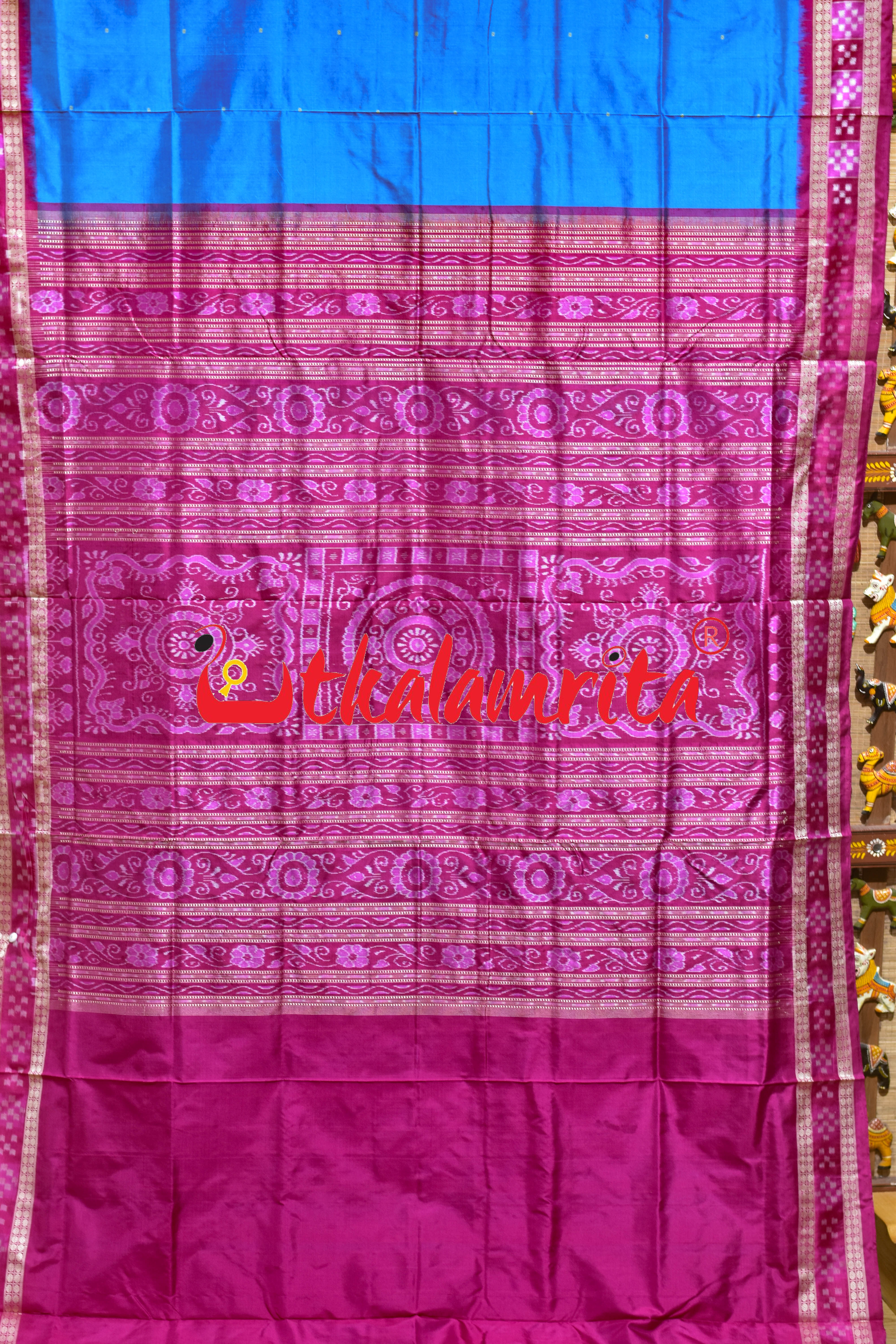 Blue Dhadi Pasapali Bandha Anchal Sambalpuri Silk Saree
