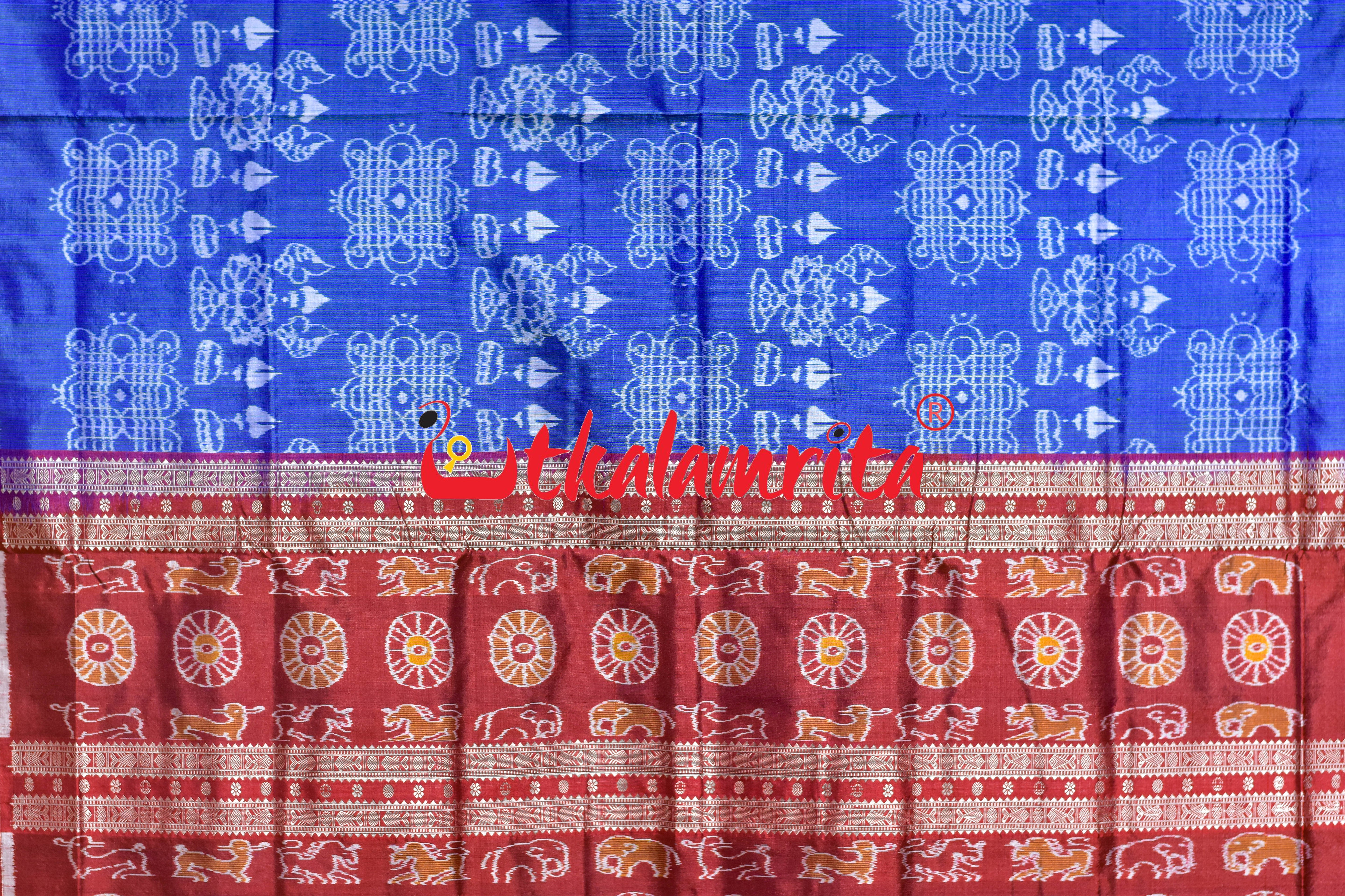 Blue Laxmi Pada Sambalpuri Silk Saree