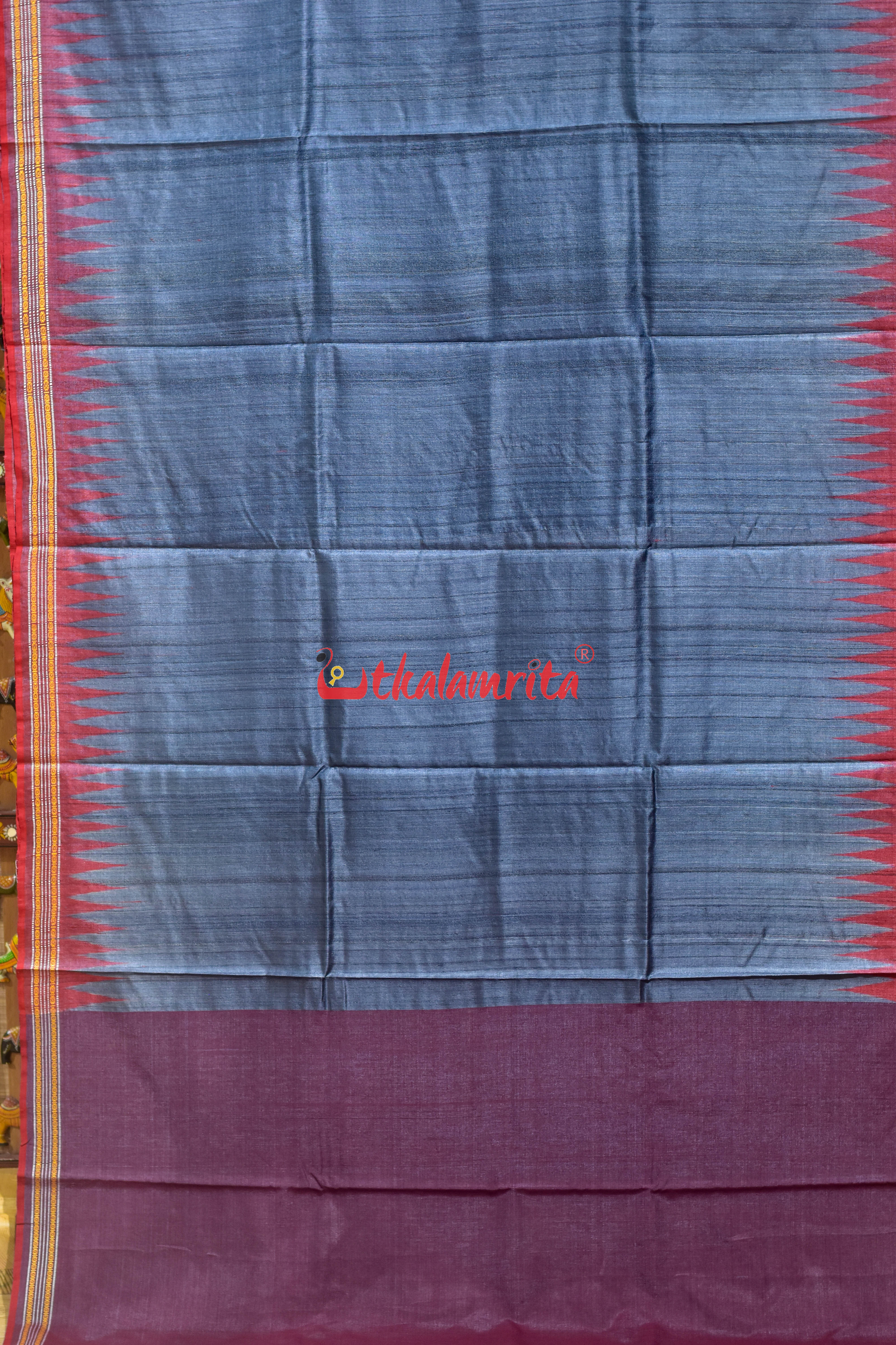 Grey Red Doby Border Gopalpur Tussar Silk Saree