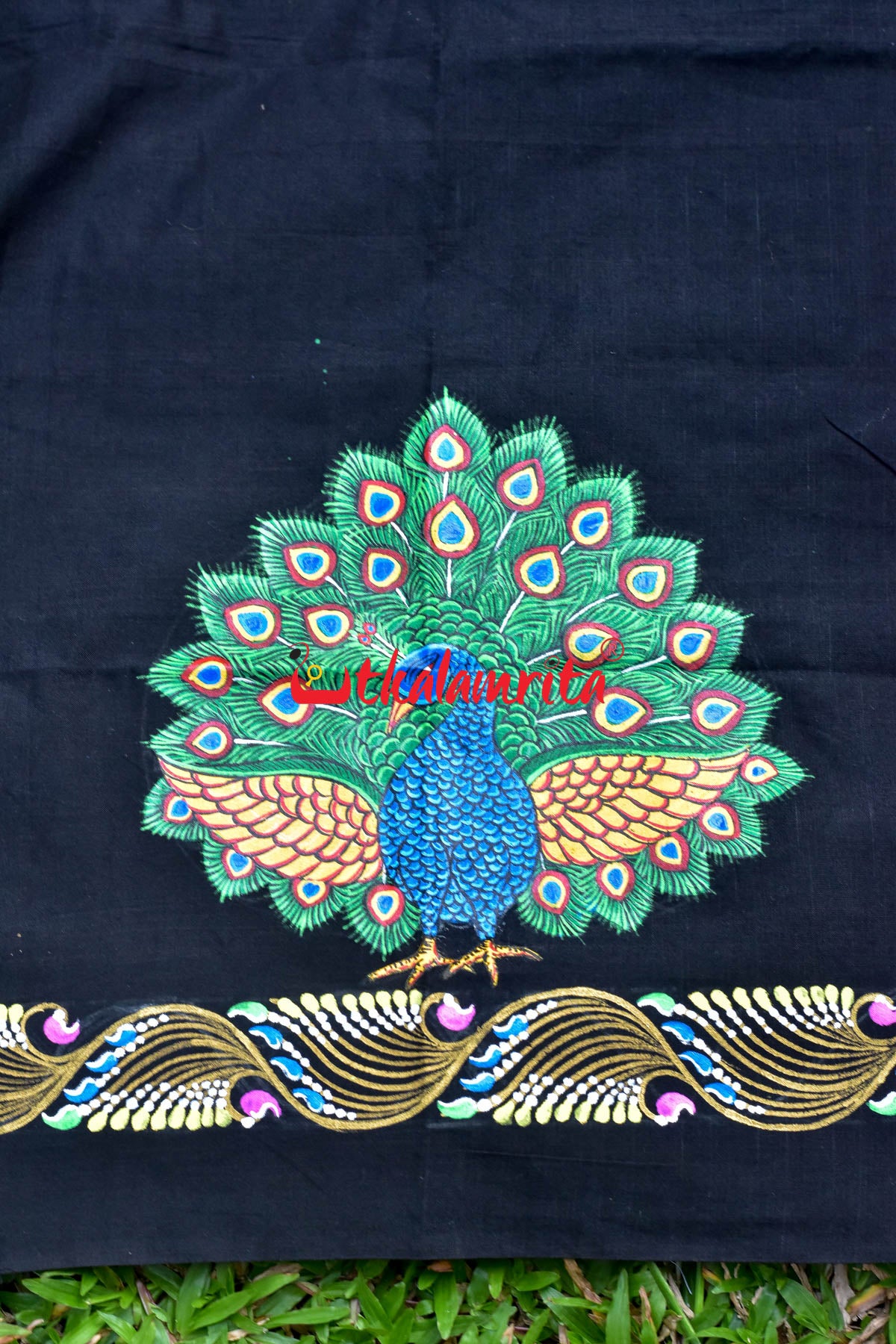 Black Blouse Piece Mayura Puchha Pattachitra