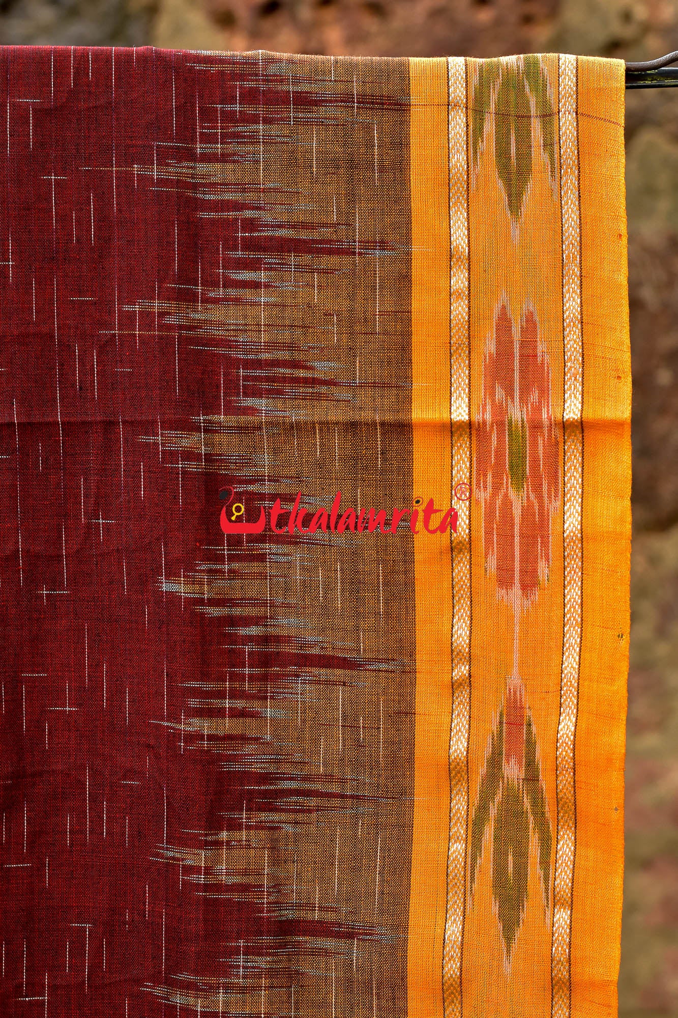 Maroon Yellow Daali Scot Khandua Cotton