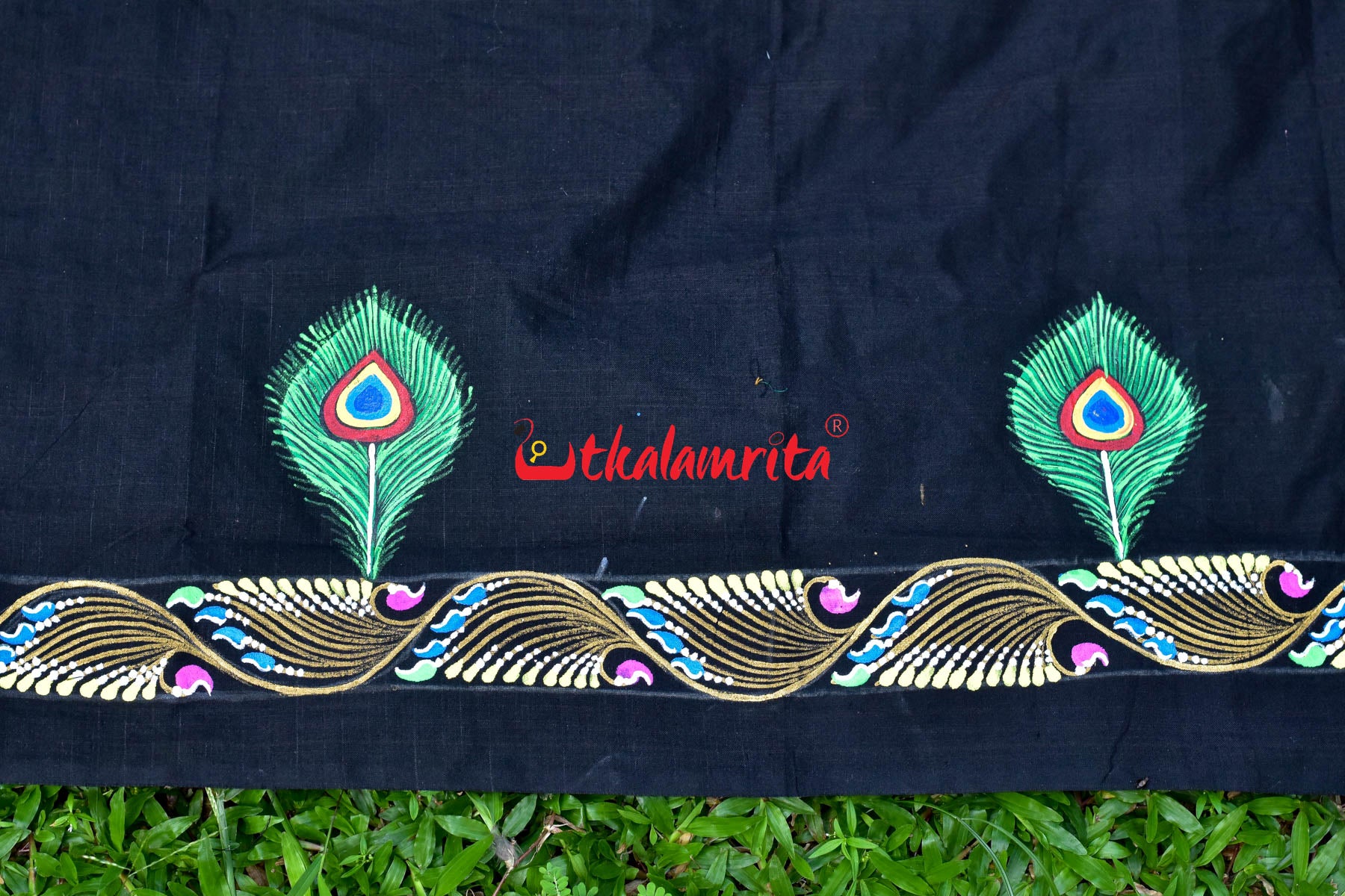 Black Blouse Piece Mayura Puchha Pattachitra