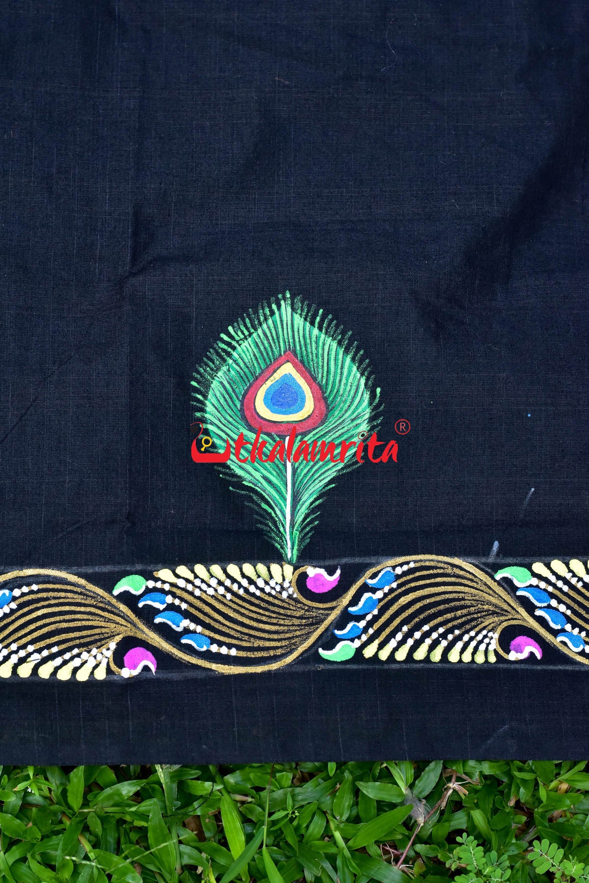 Black Blouse Piece Mayura Puchha Pattachitra