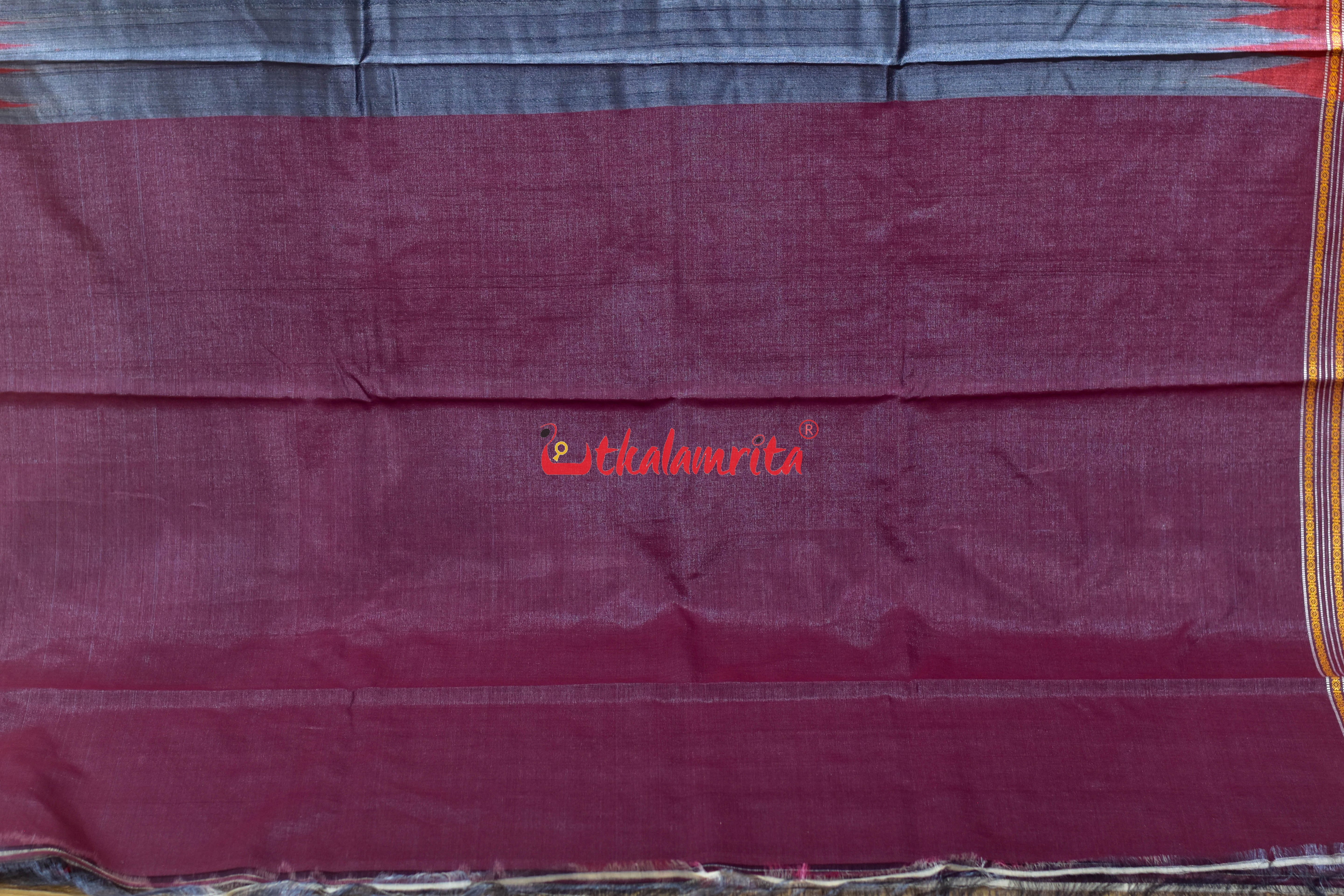 Grey Red Doby Border Gopalpur Tussar Silk Saree