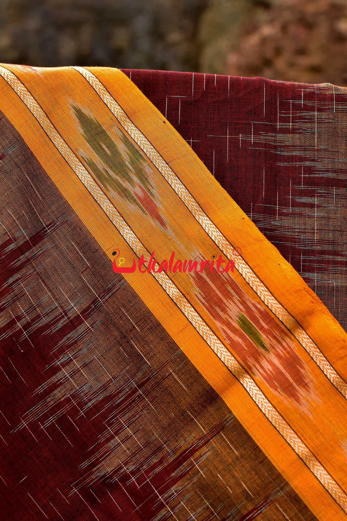 Maroon Yellow Daali Scot Khandua Cotton