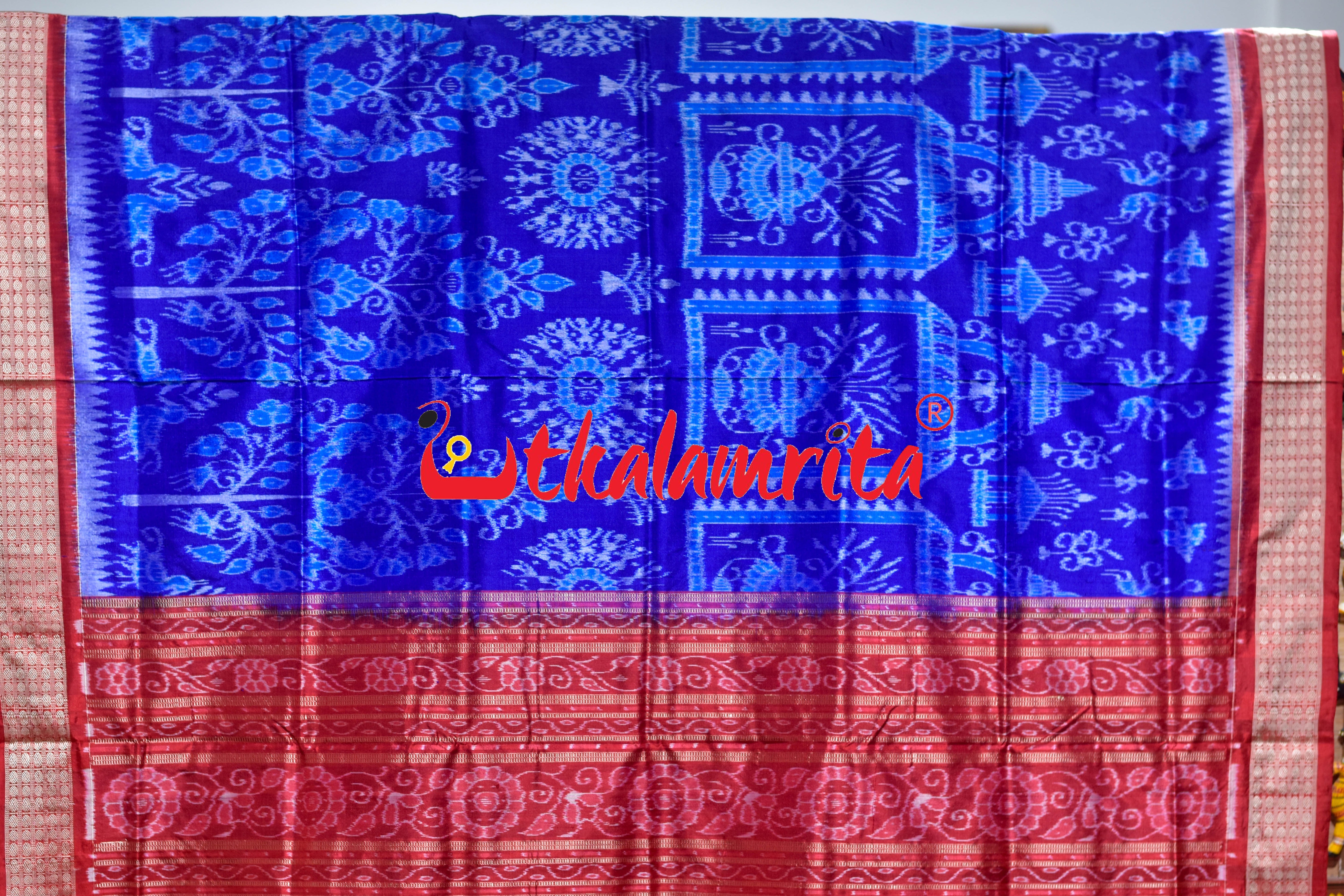 Kalasa Gachha Blue Red Sambalpuri Silk Saree