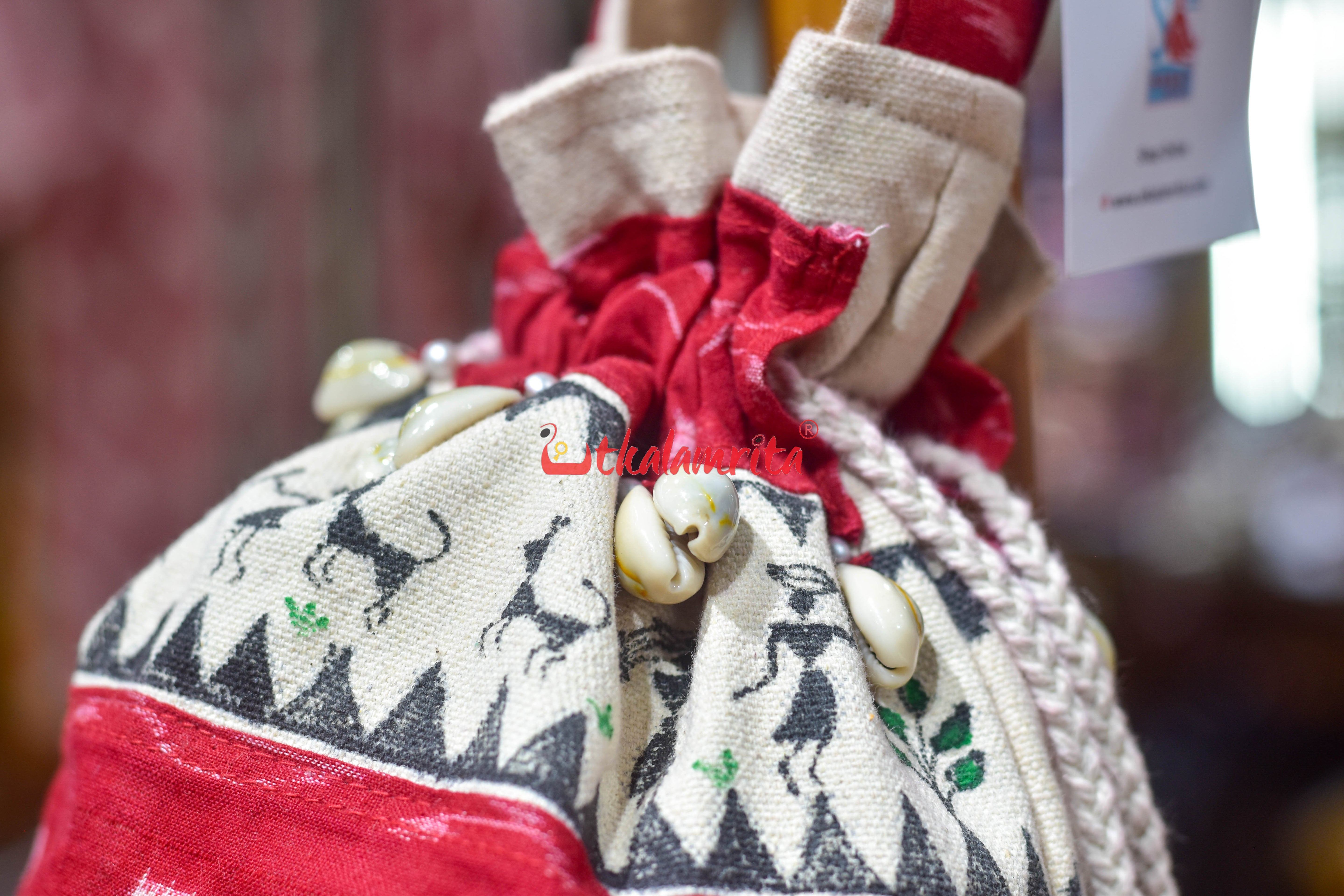 Red Lata Pasapali with Tribals Potli Bag