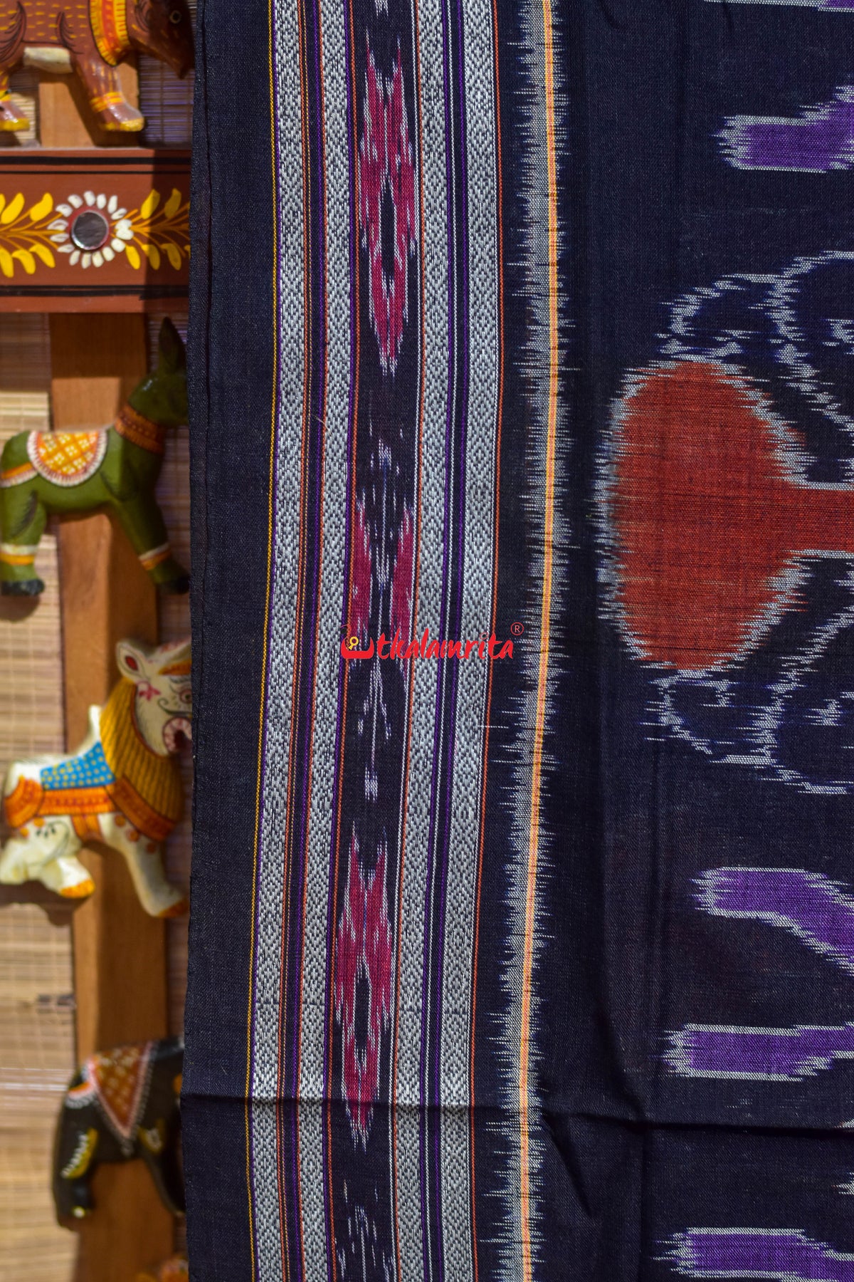 Dual Haathi Purple black Khandua Cotton Saree