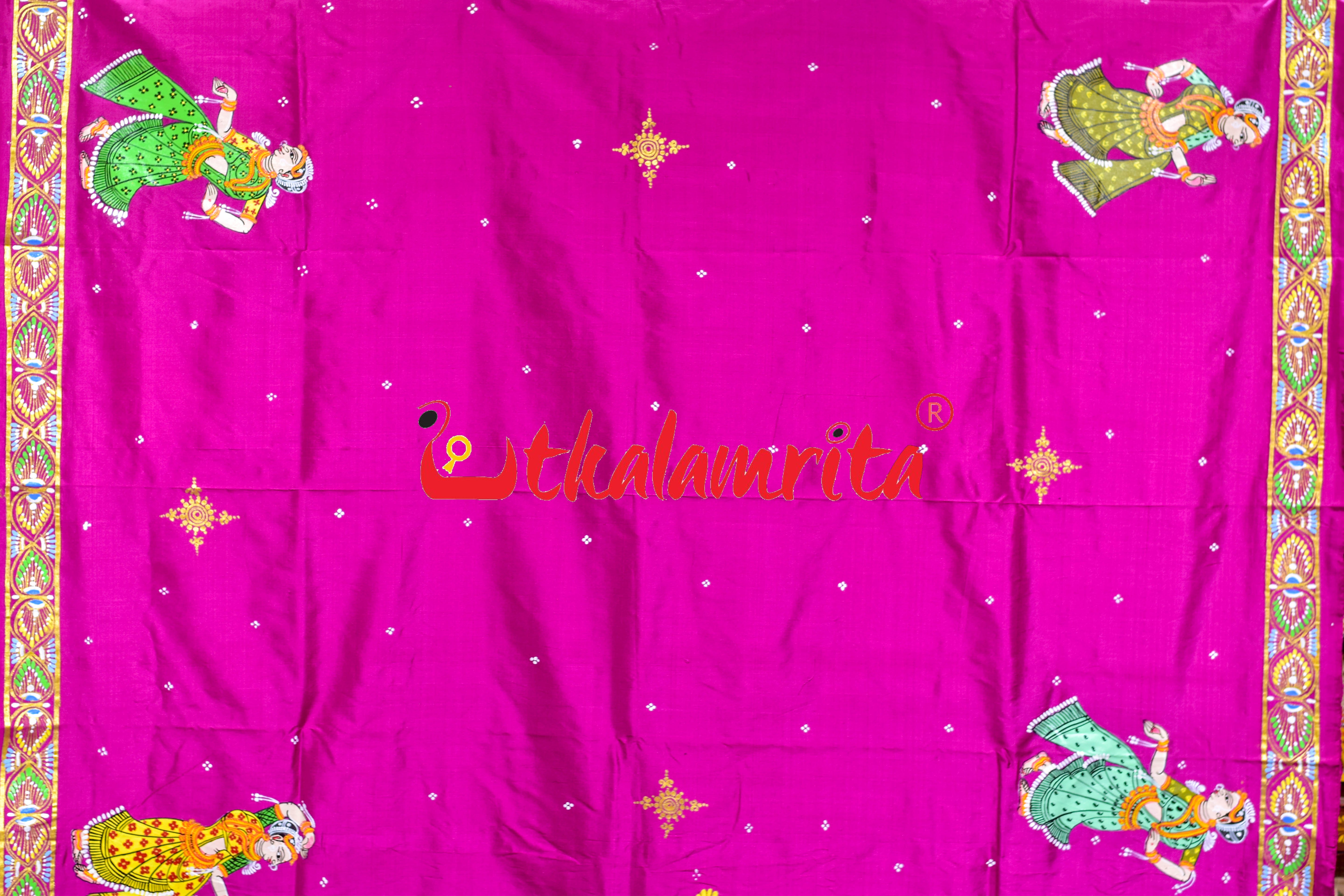 Rani Plain Rakhi Parba Pattachitra Silk Saree