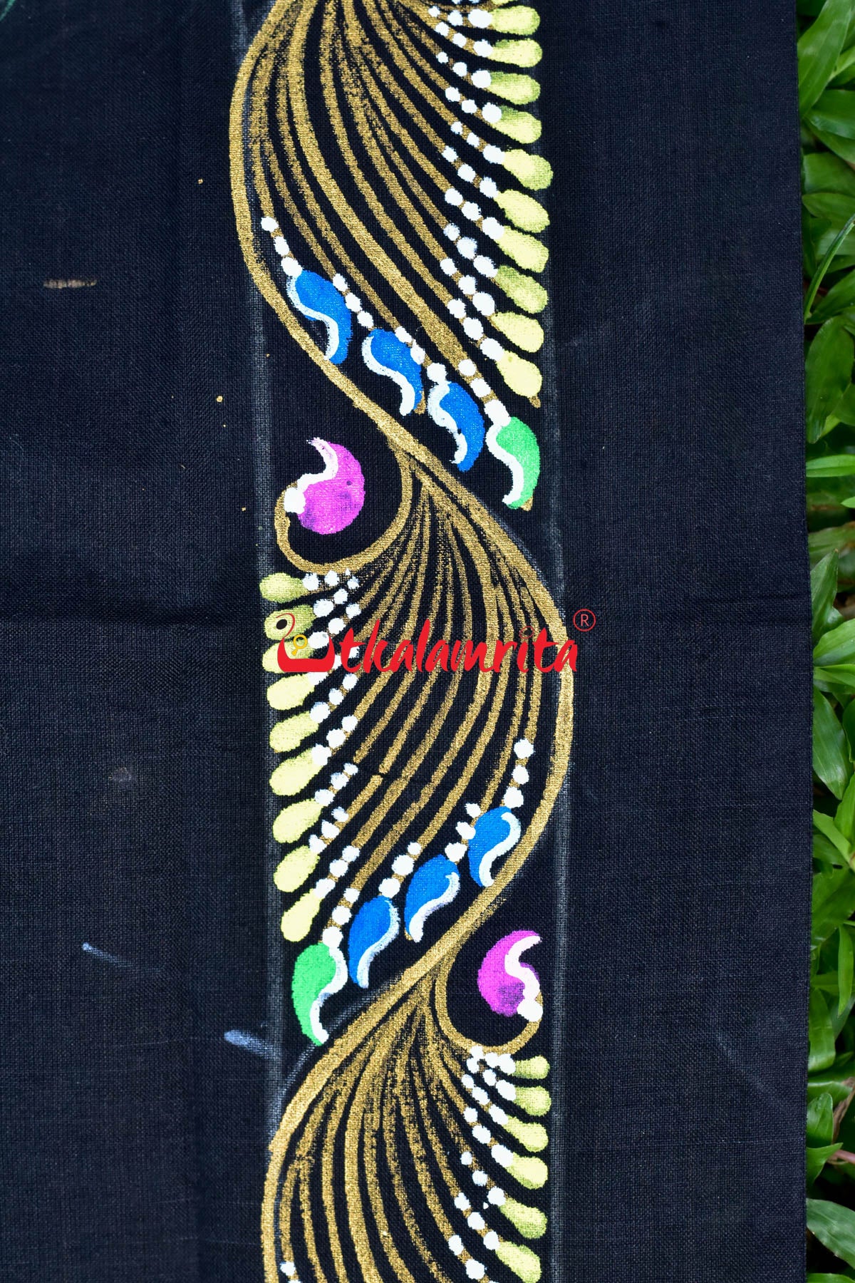 Black Blouse Piece Mayura Puchha Pattachitra