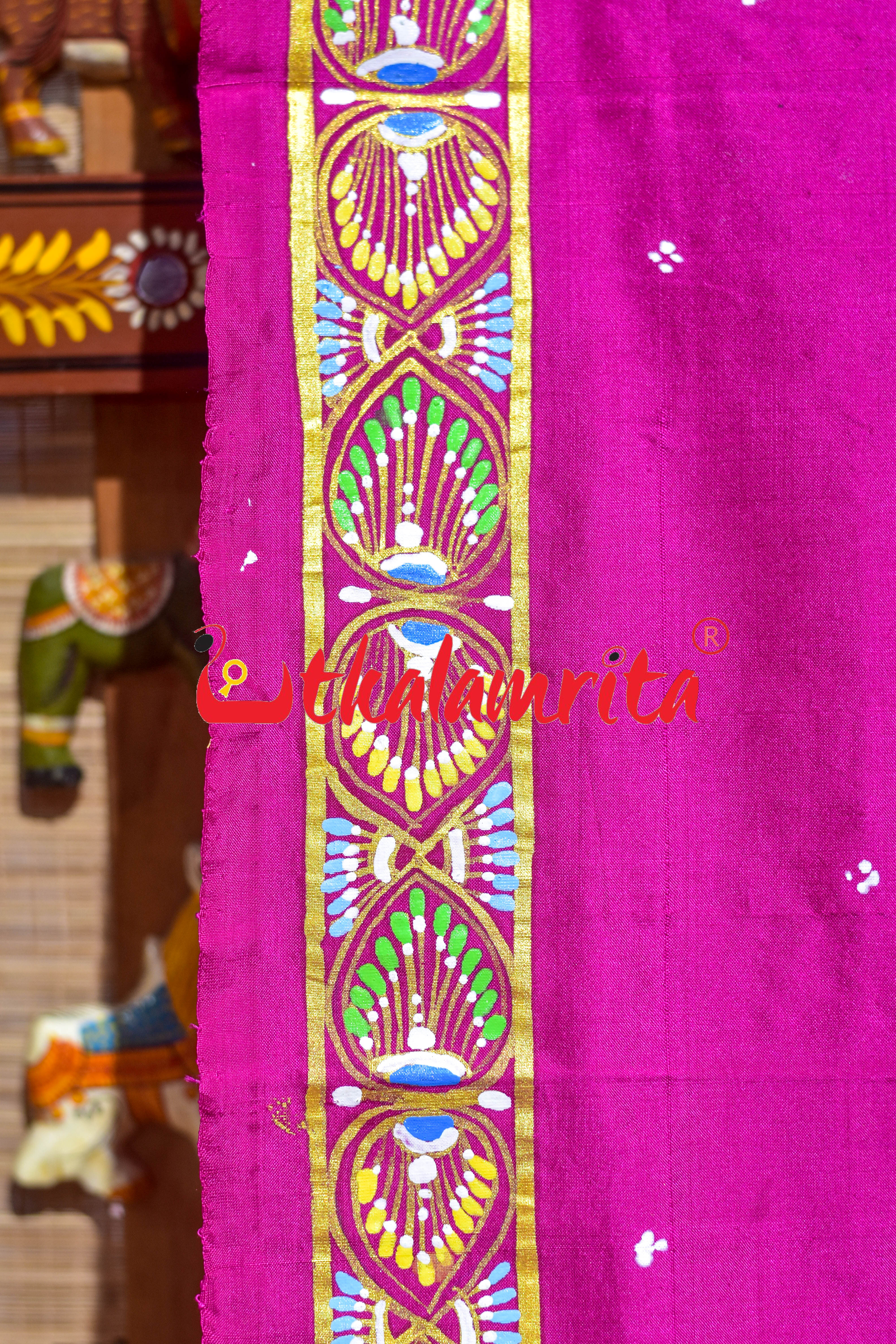 Rani Plain Rakhi Parba Pattachitra Silk Saree