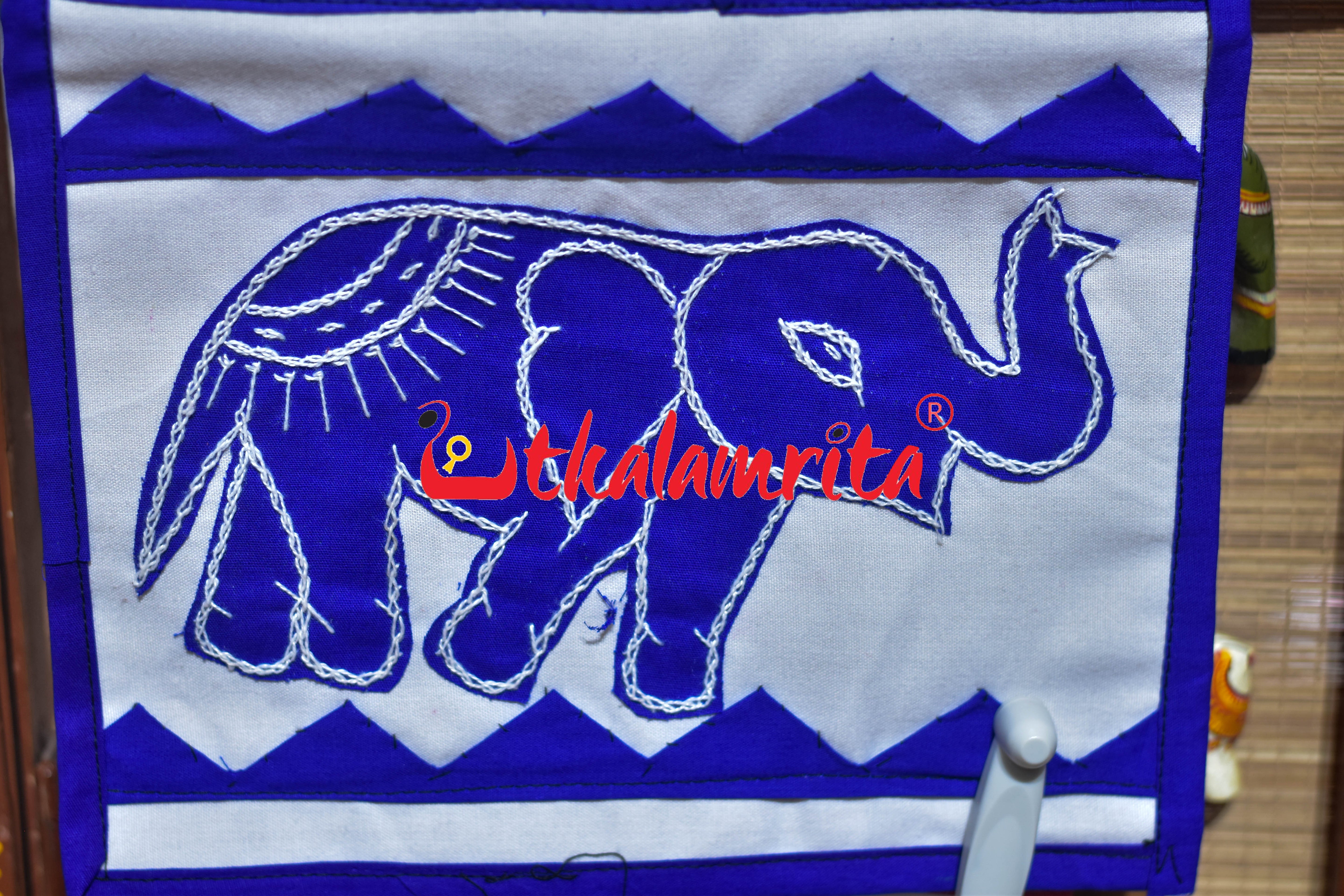 White Blue Double Elephant Pipli Applique Letter Box