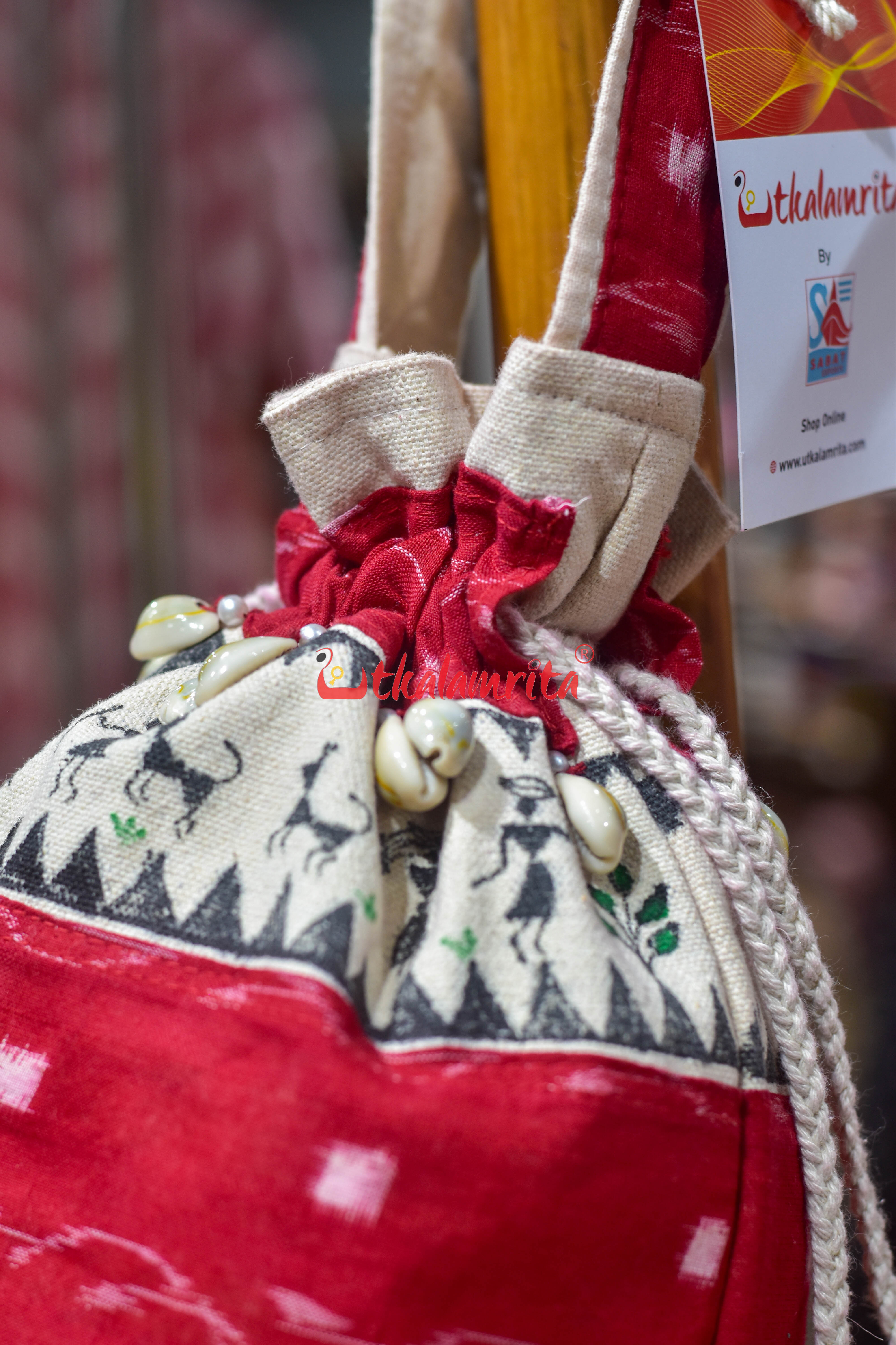 Red Lata Pasapali with Tribals Potli Bag