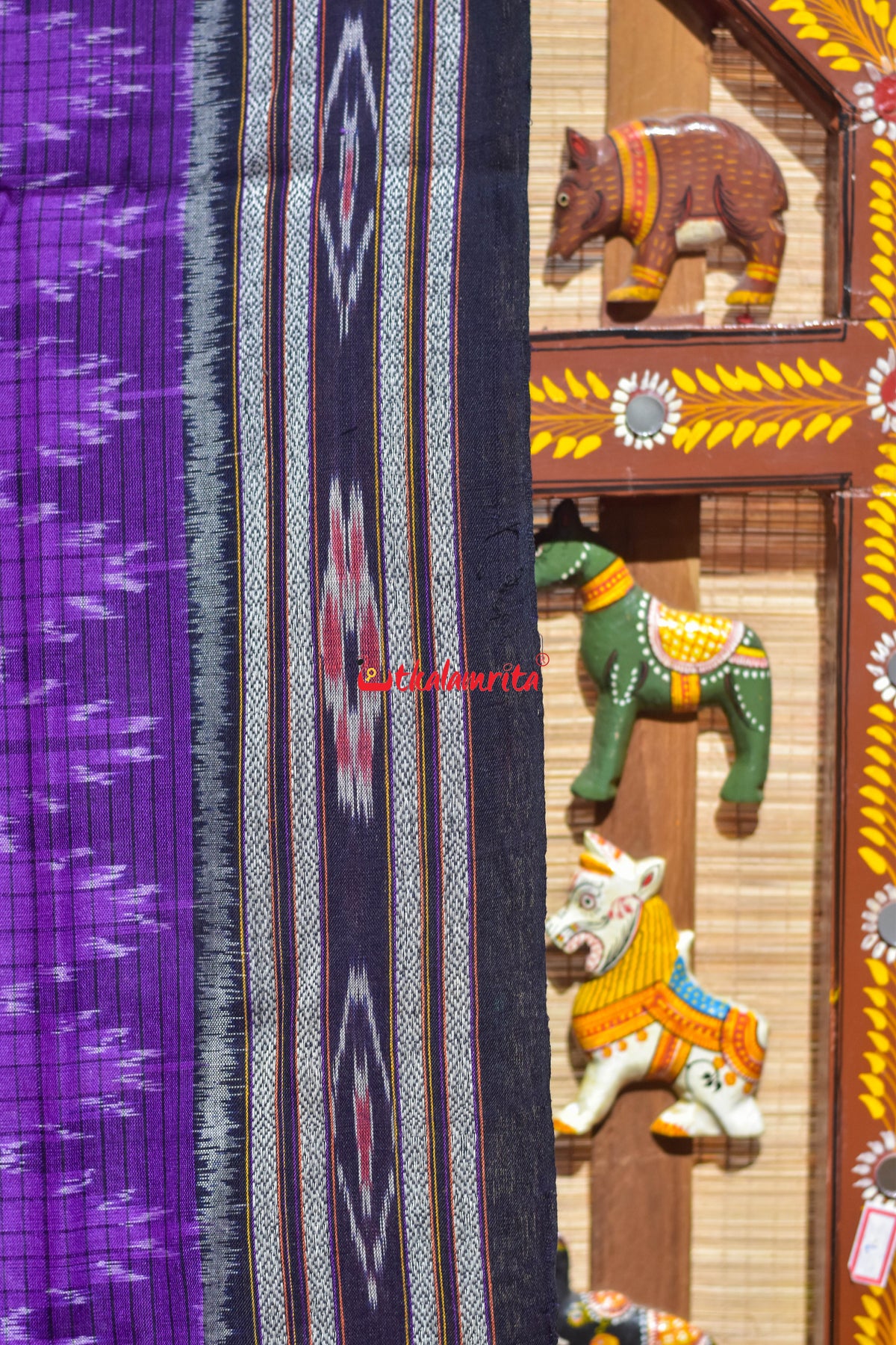 Dual Haathi Purple black Khandua Cotton Saree