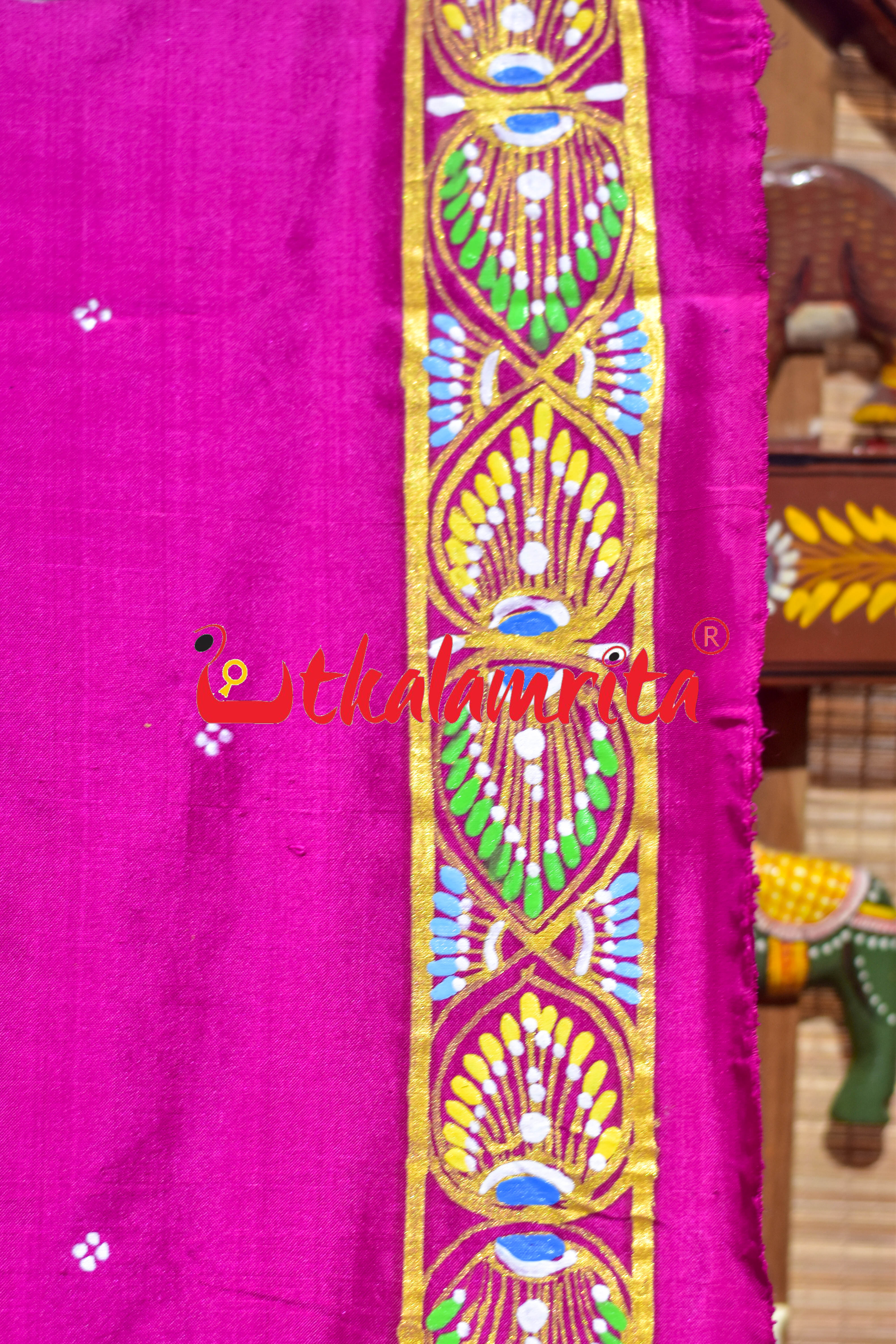 Rani Plain Rakhi Parba Pattachitra Silk Saree