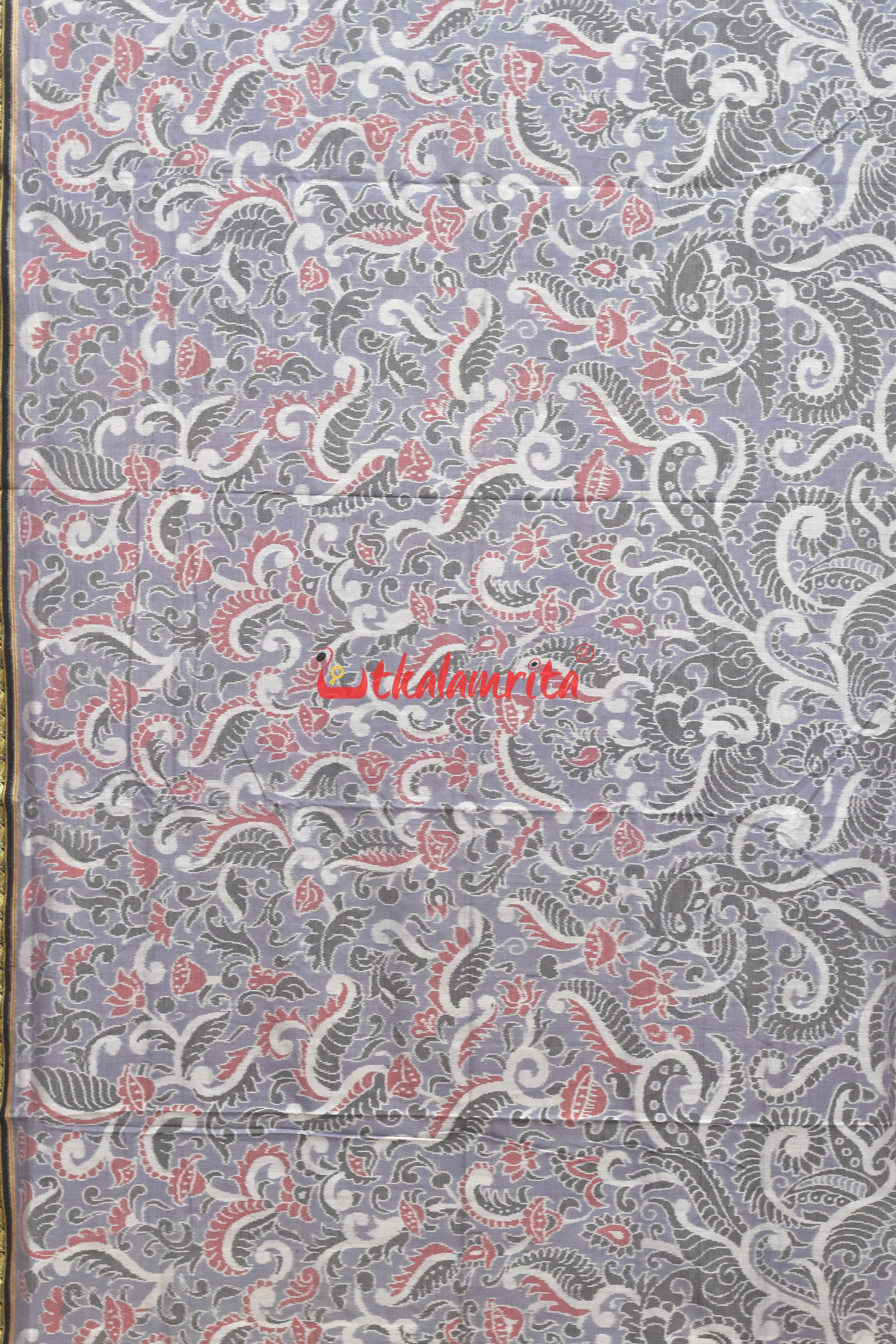 Grey Red Flowers Bandha Sambalpuri Cotton Saree