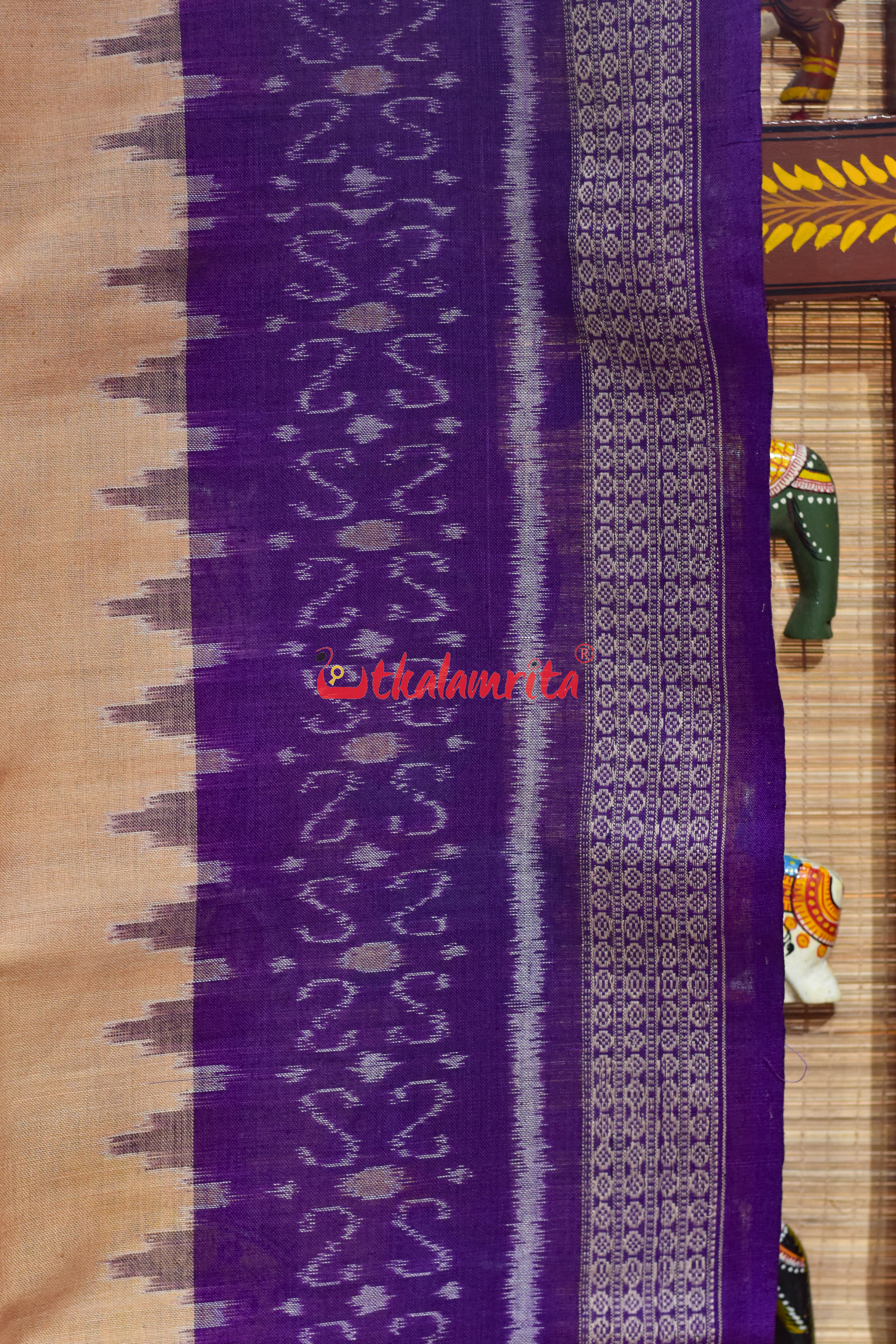 Cream Purple Flower Bandha Cotton (Dupatta)