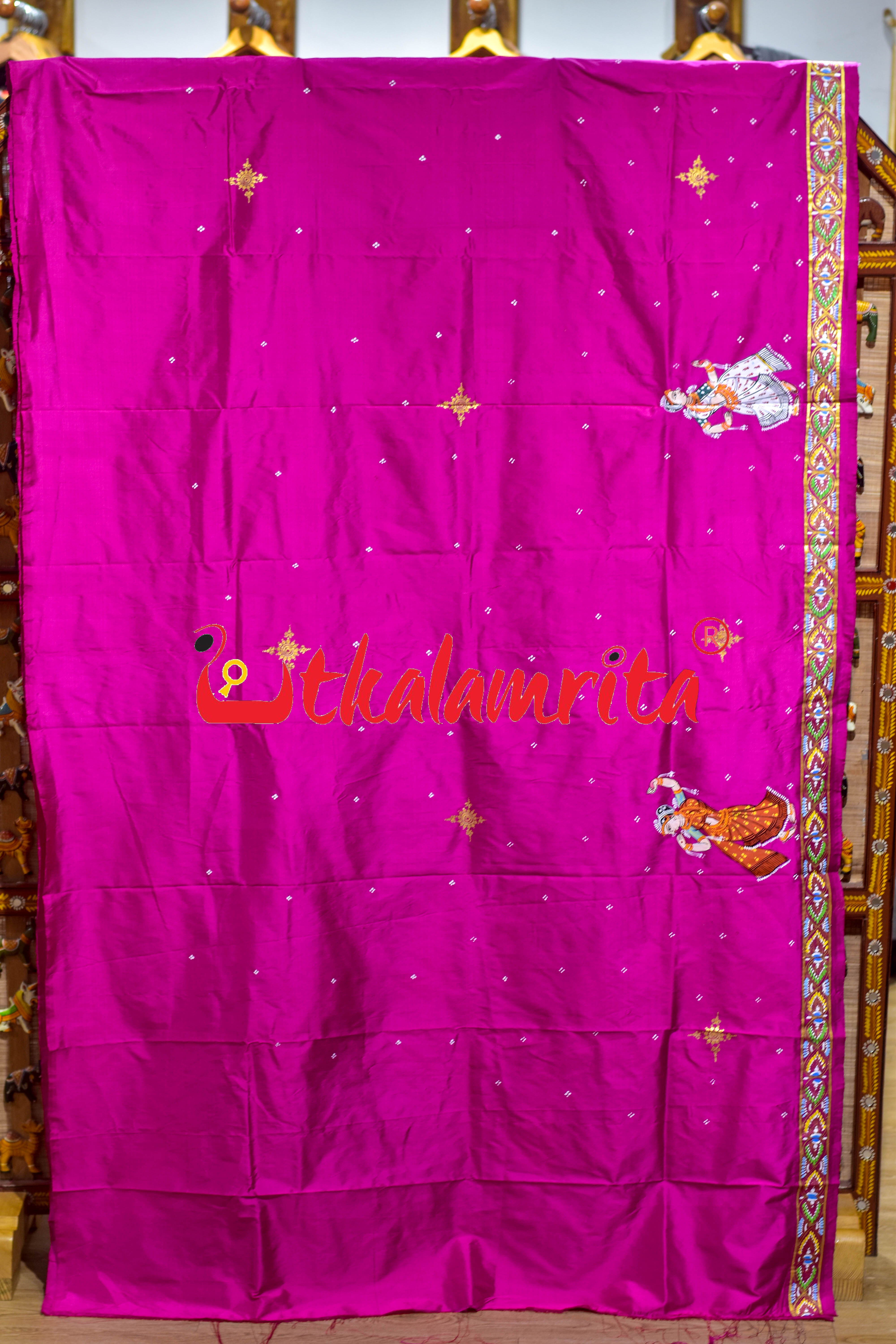Rani Plain Rakhi Parba Pattachitra Silk Saree