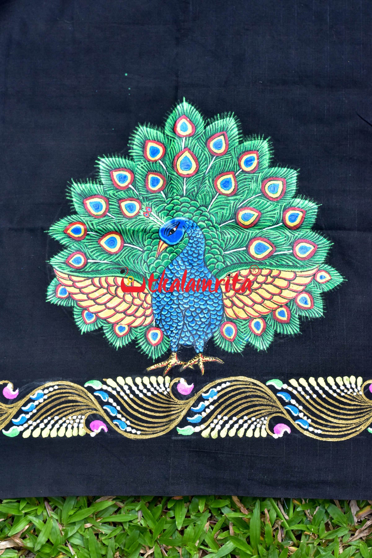 Black Blouse Piece Mayura Puchha Pattachitra