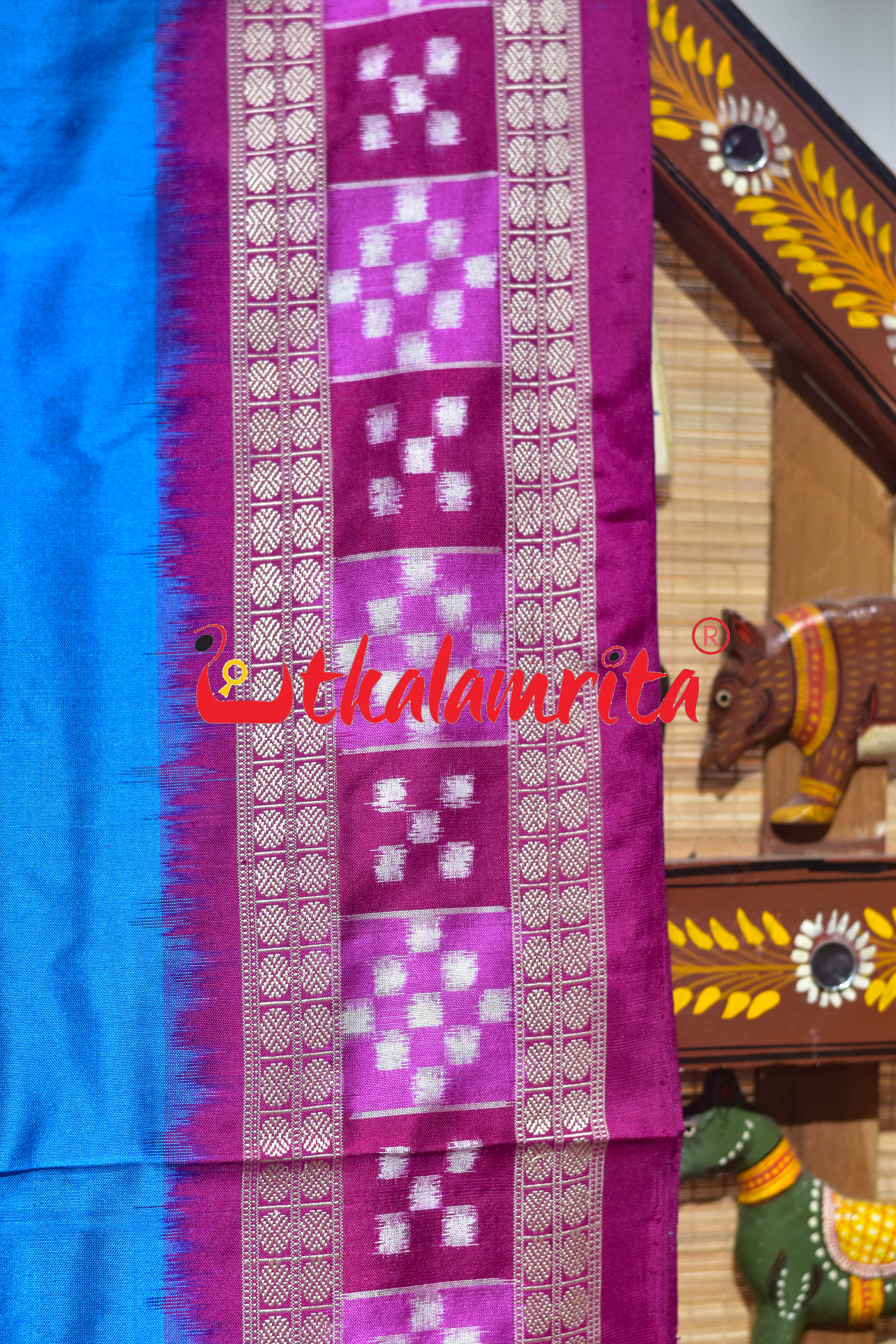 Blue Dhadi Pasapali Bandha Anchal Sambalpuri Silk Saree