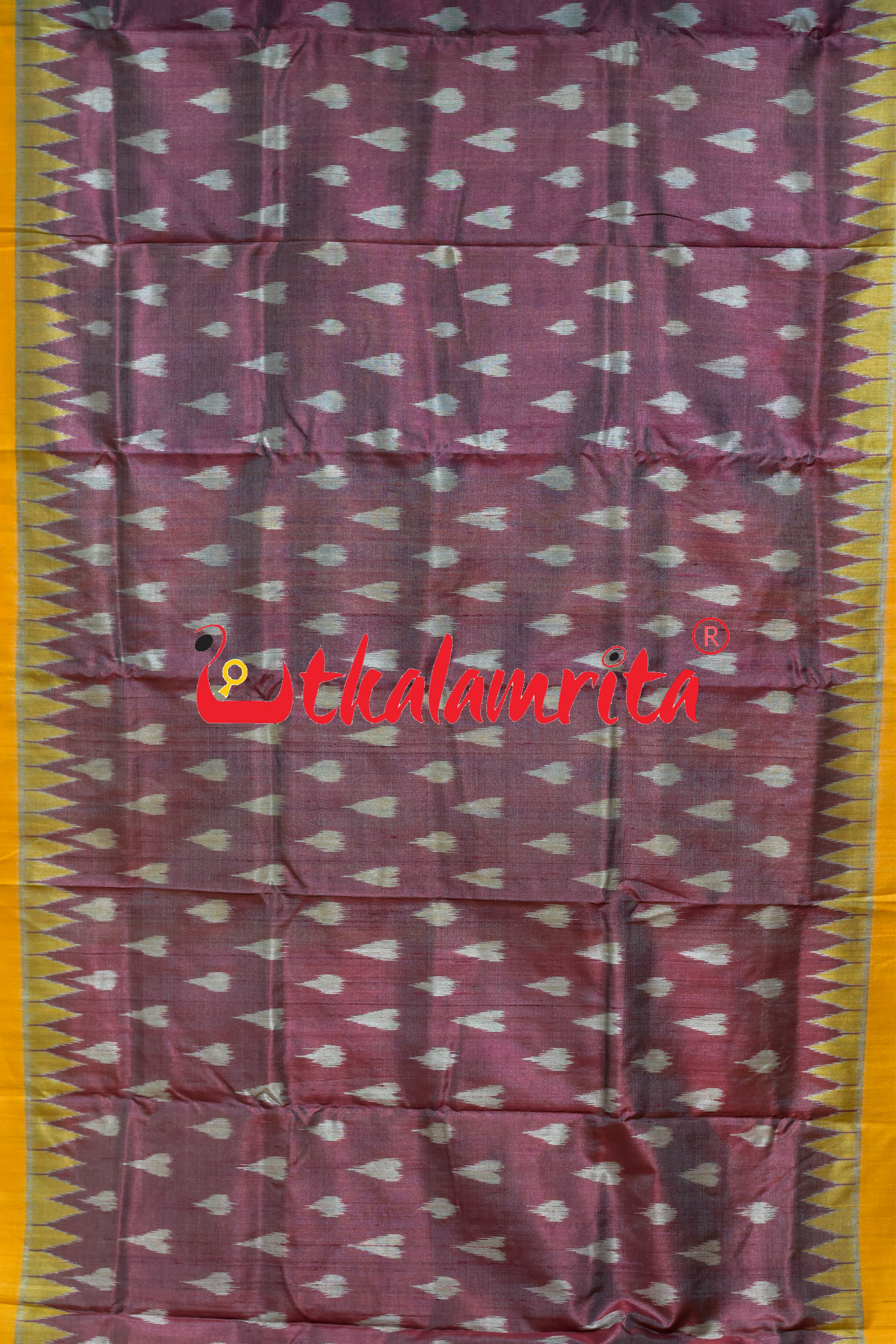 Maroon Yellow Dual Shade Body Ikat Gopalpur Tussar Silk Saree