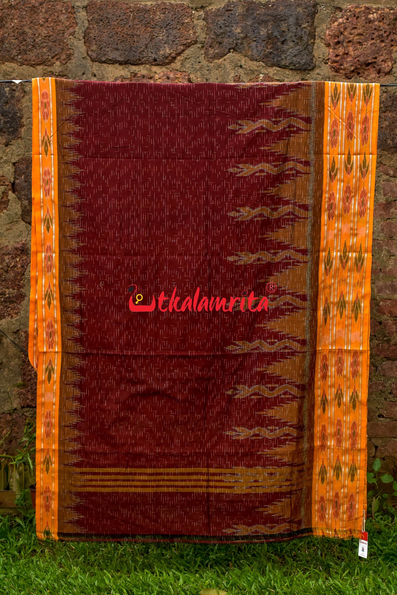 Maroon Yellow Daali Scot Khandua Cotton