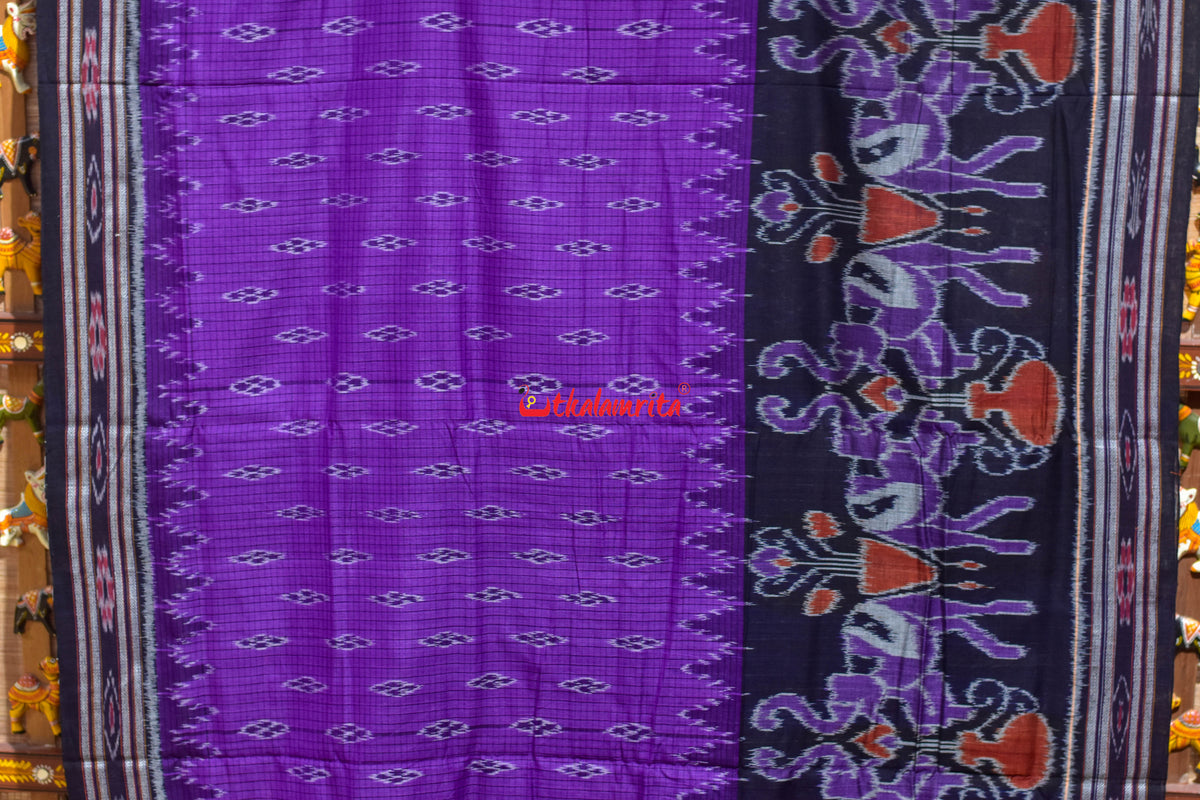 Dual Haathi Purple black Khandua Cotton Saree