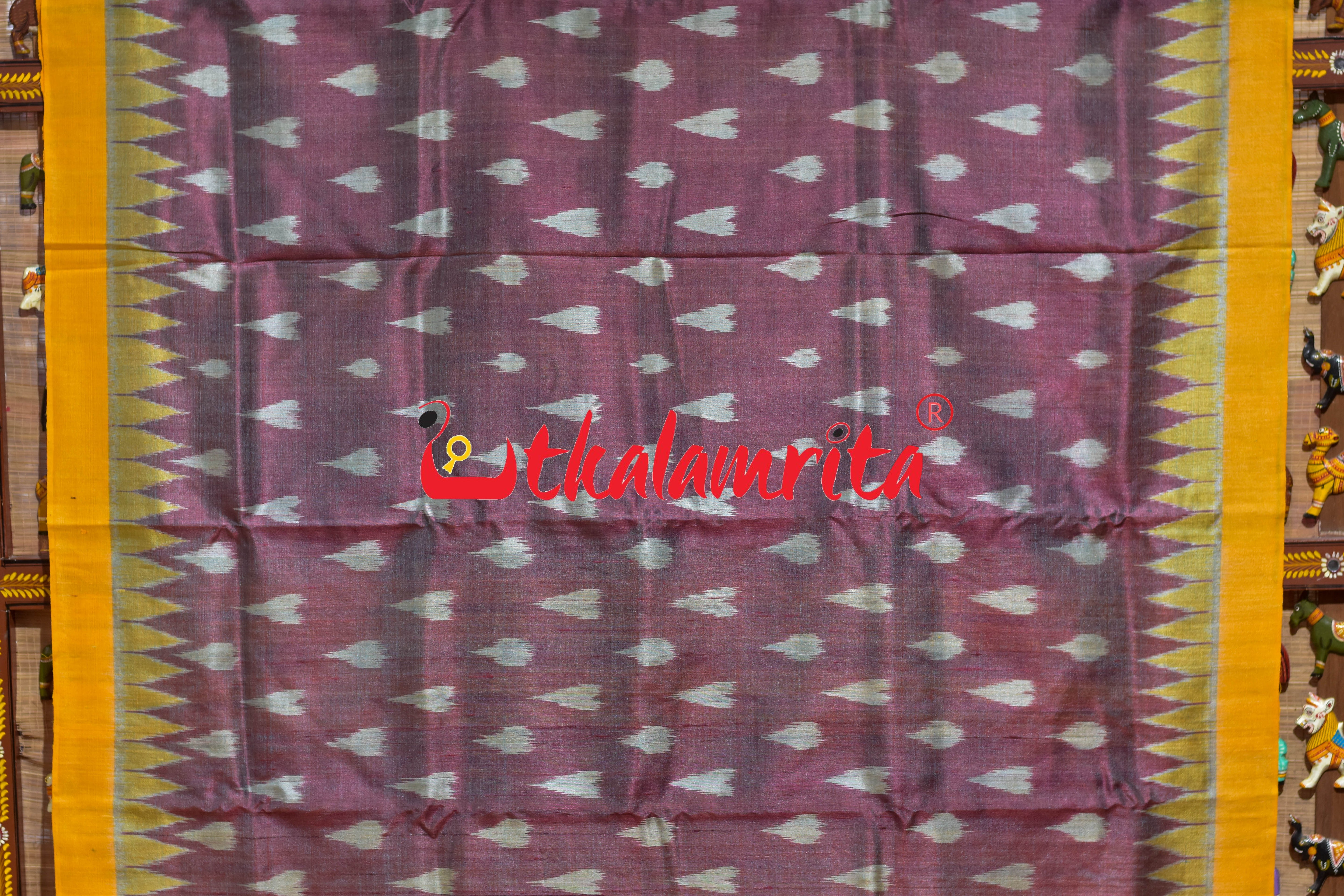 Maroon Yellow Dual Shade Body Ikat Gopalpur Tussar Silk Saree