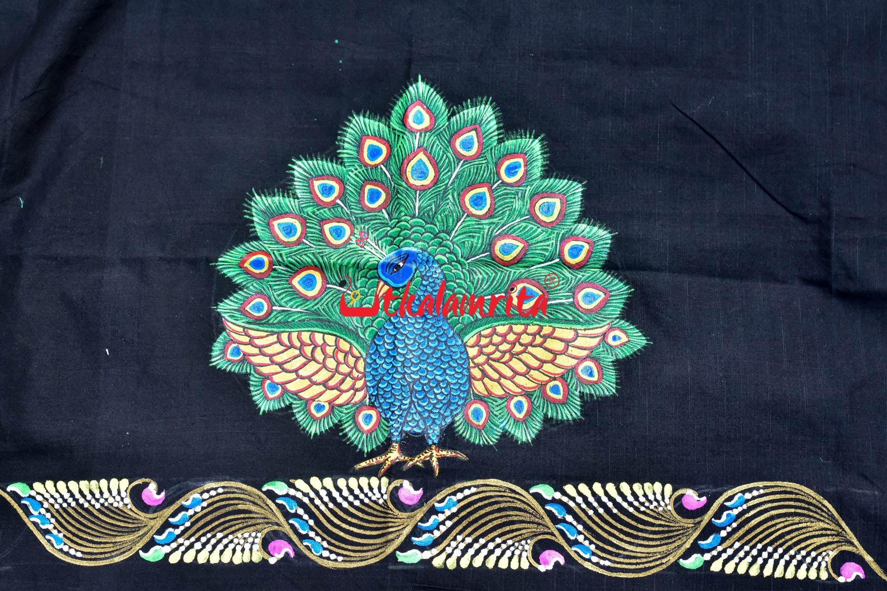 Black Blouse Piece Mayura Puchha Pattachitra