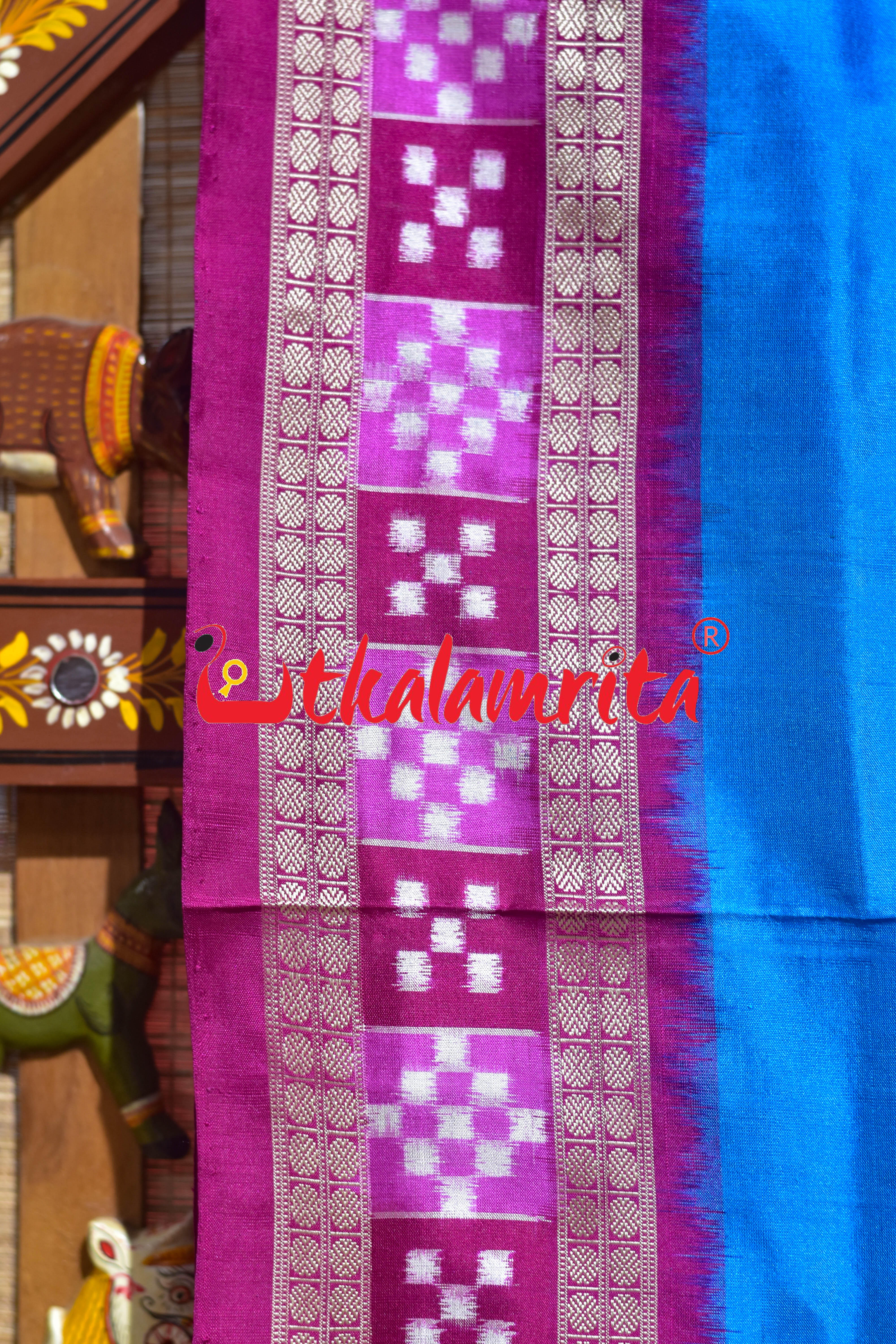 Blue Dhadi Pasapali Bandha Anchal Sambalpuri Silk Saree