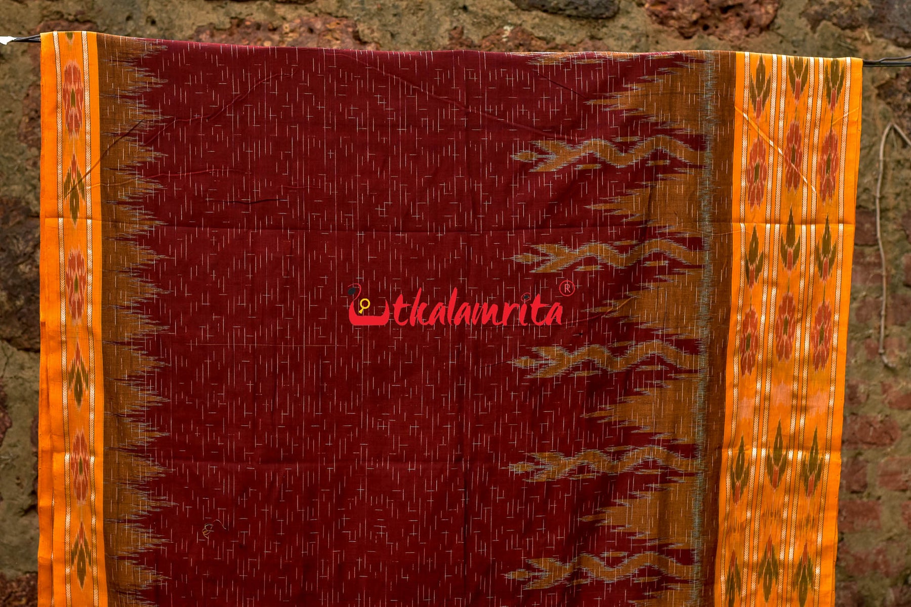Maroon Yellow Daali Scot Khandua Cotton