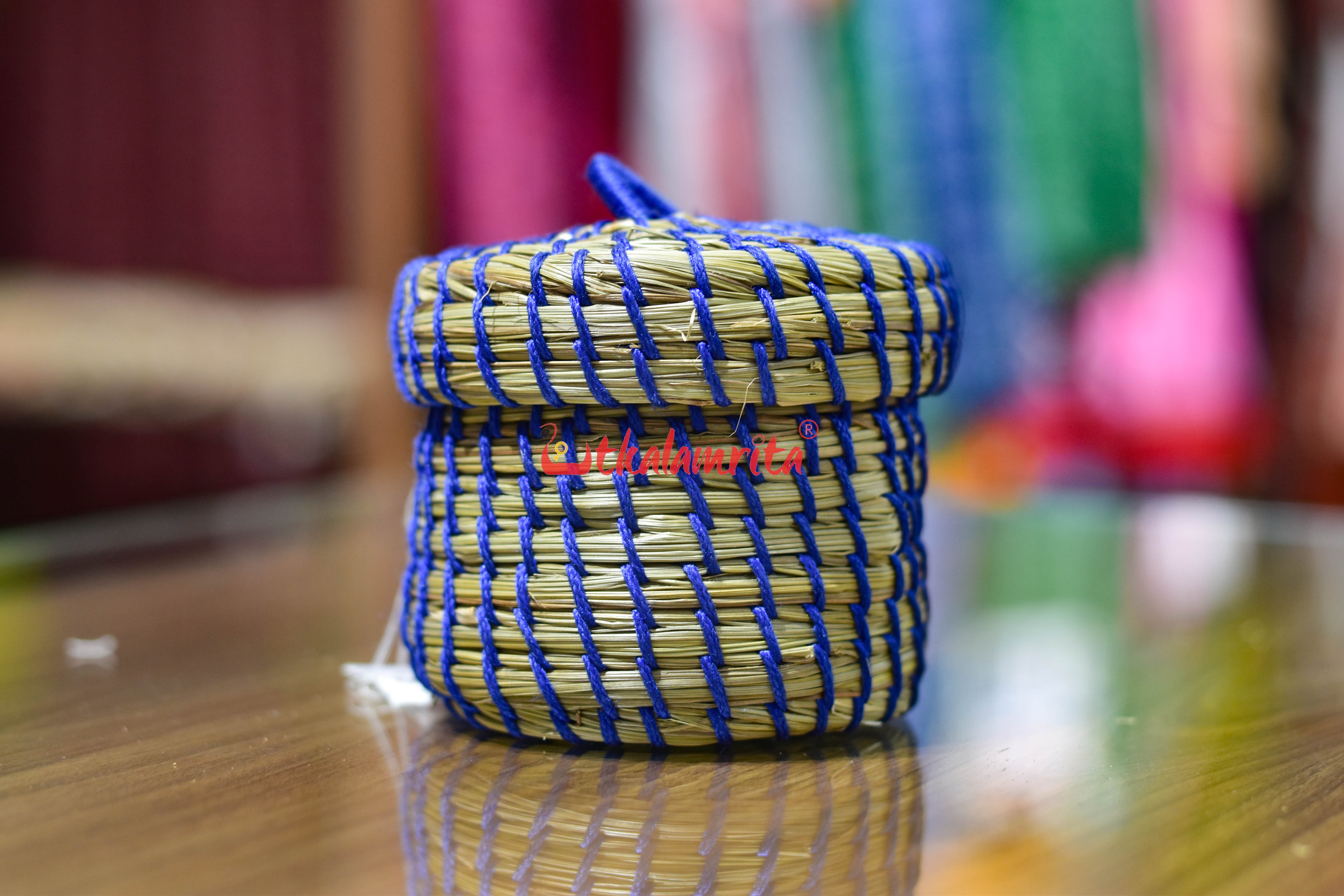 Sabai Grass Blue Thread Jewellery Box