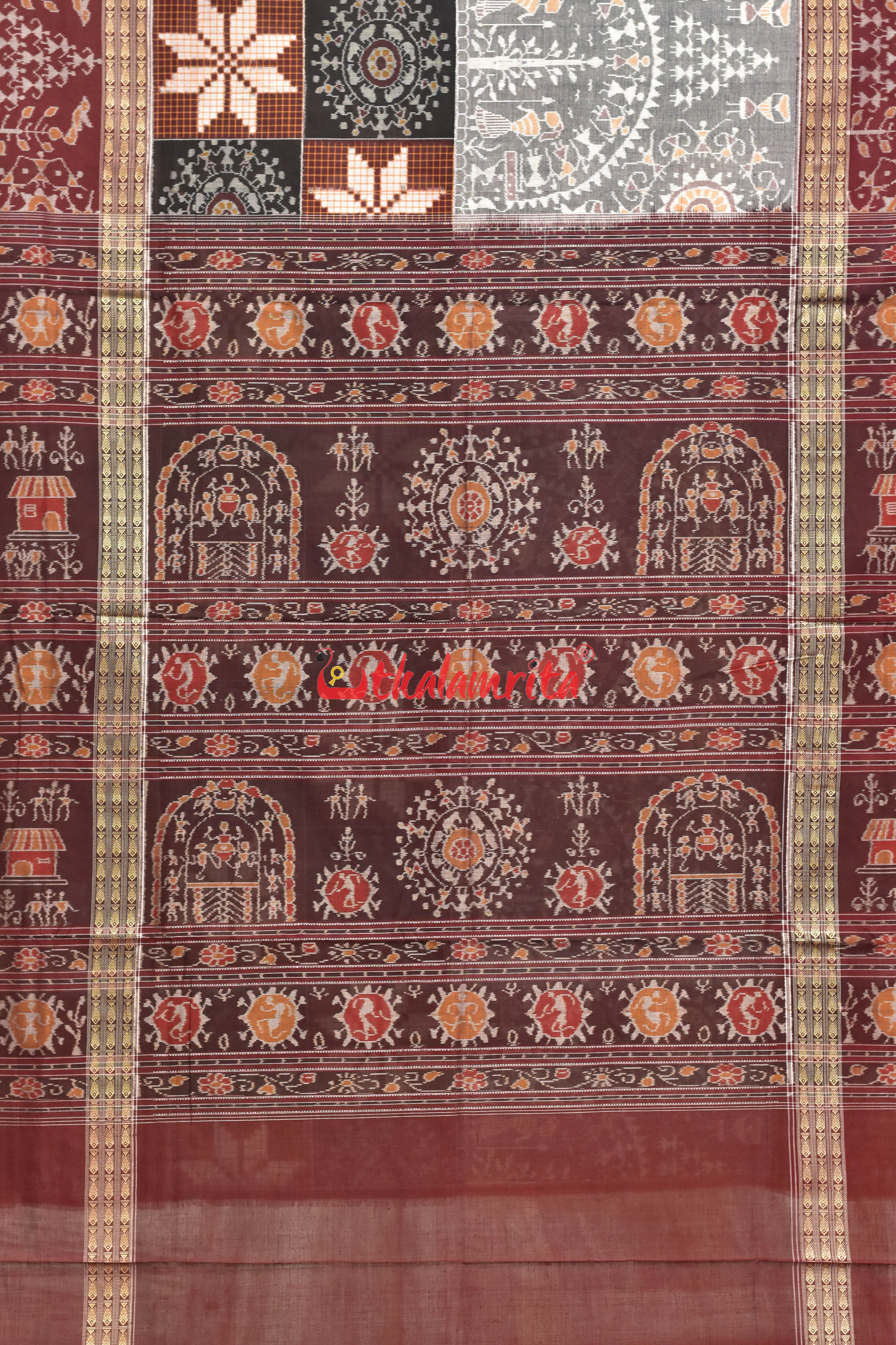 Grey Tribals Half Half Sambalpuri Cotton Saree