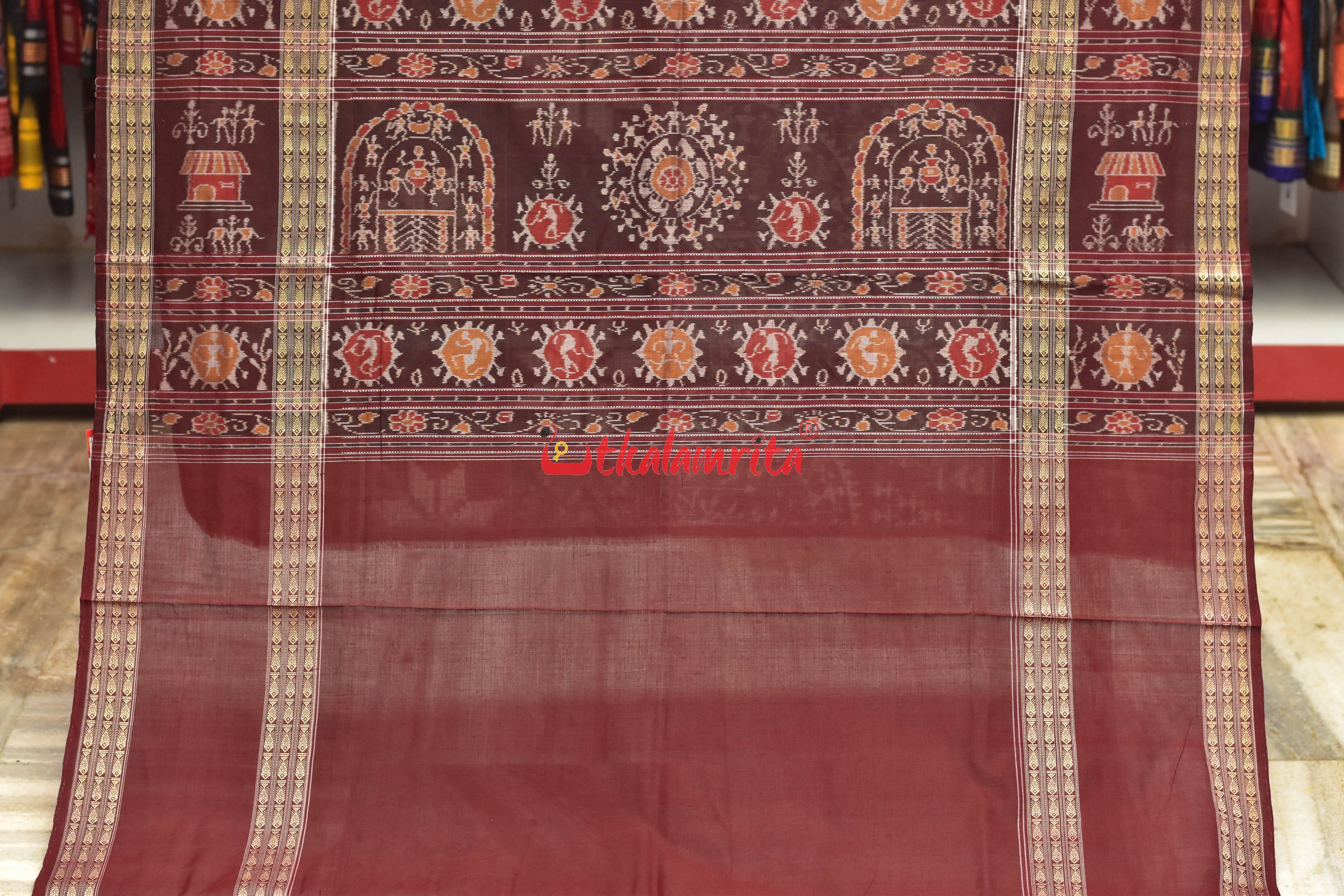 Grey Tribals Half Half Sambalpuri Cotton Saree