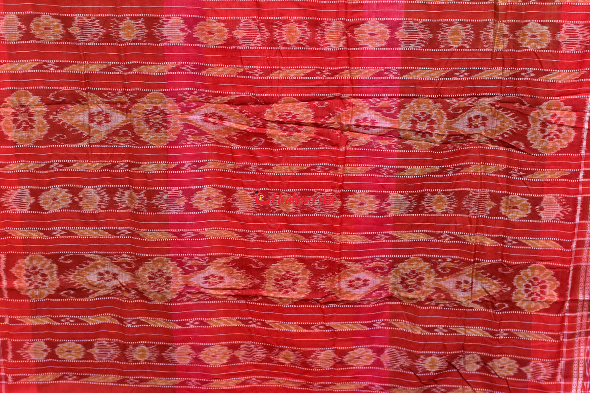 Mehendi Red 3D Khandua Cotton Saree