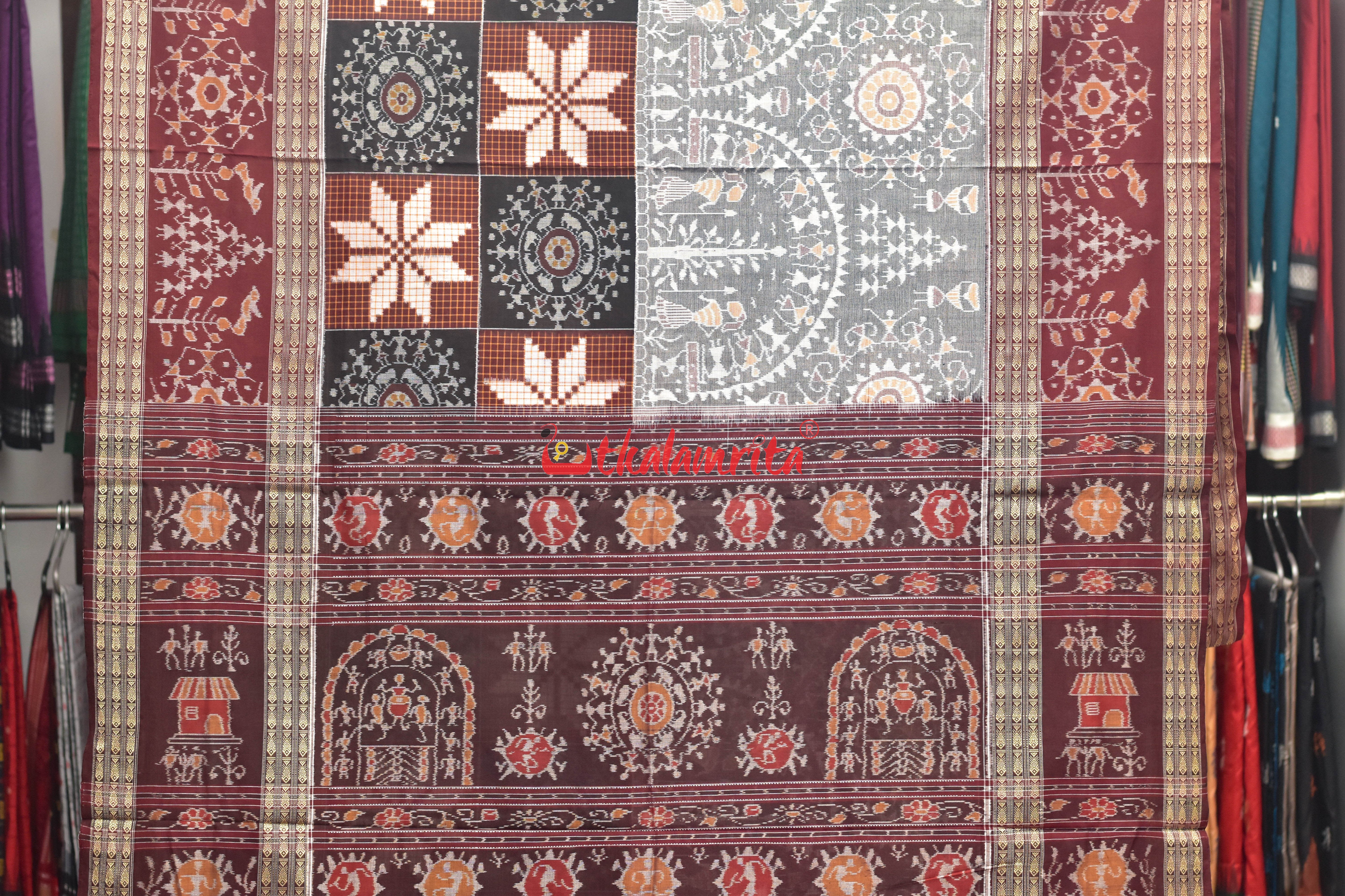 Grey Tribals Half Half Sambalpuri Cotton Saree