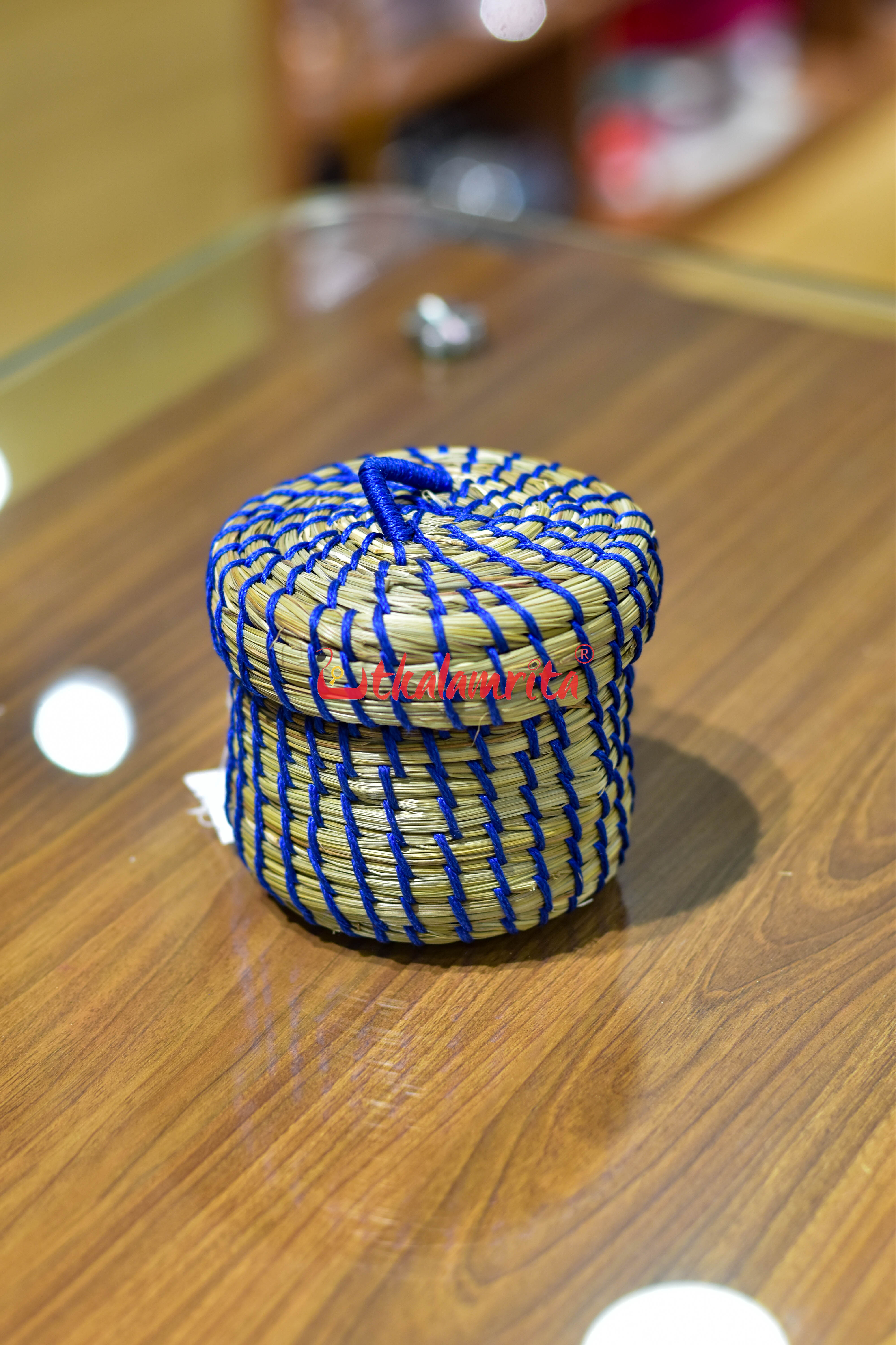 Sabai Grass Blue Thread Jewellery Box