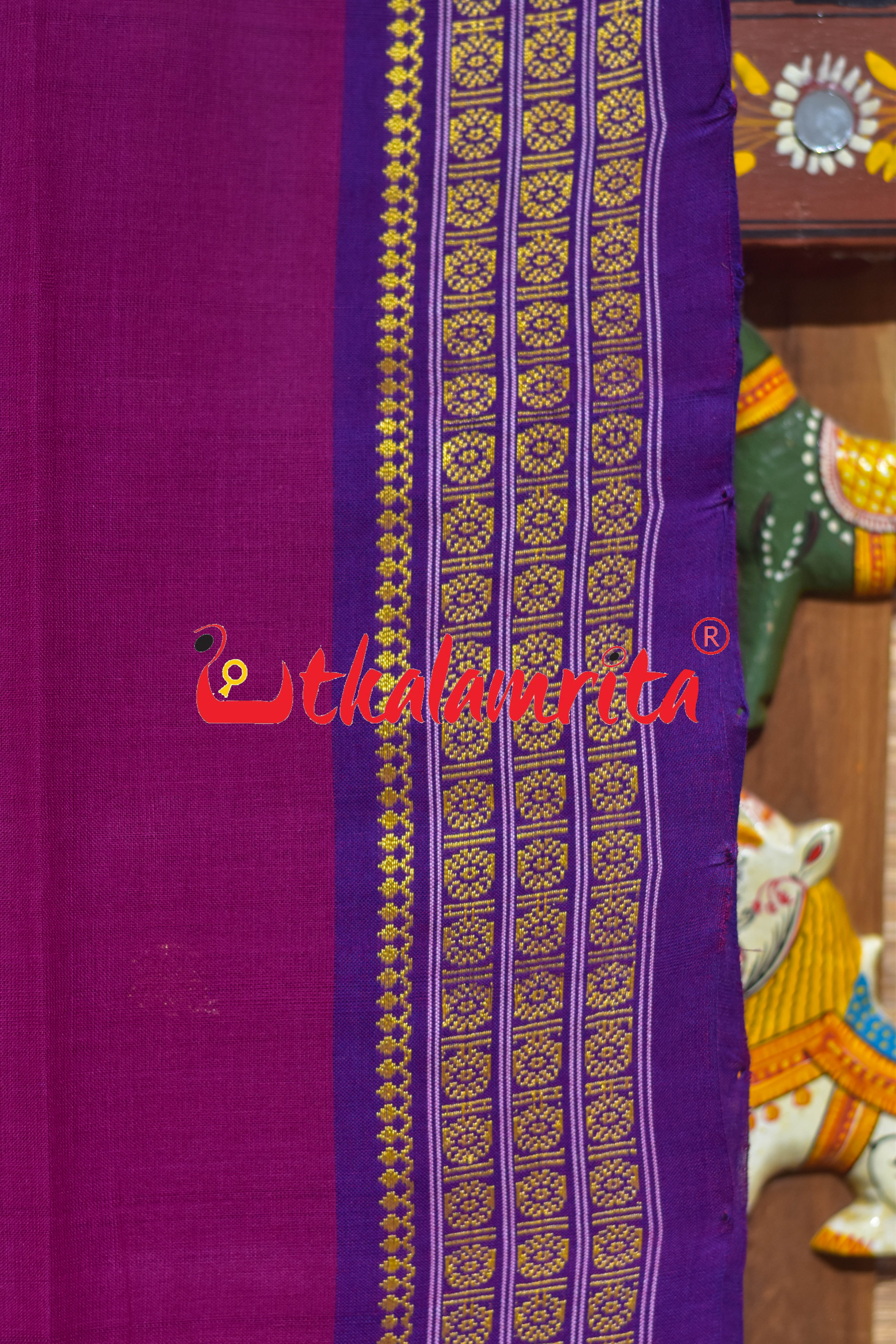 Rani Purple Border Rudrakhya Pittala Single Cotton Saree