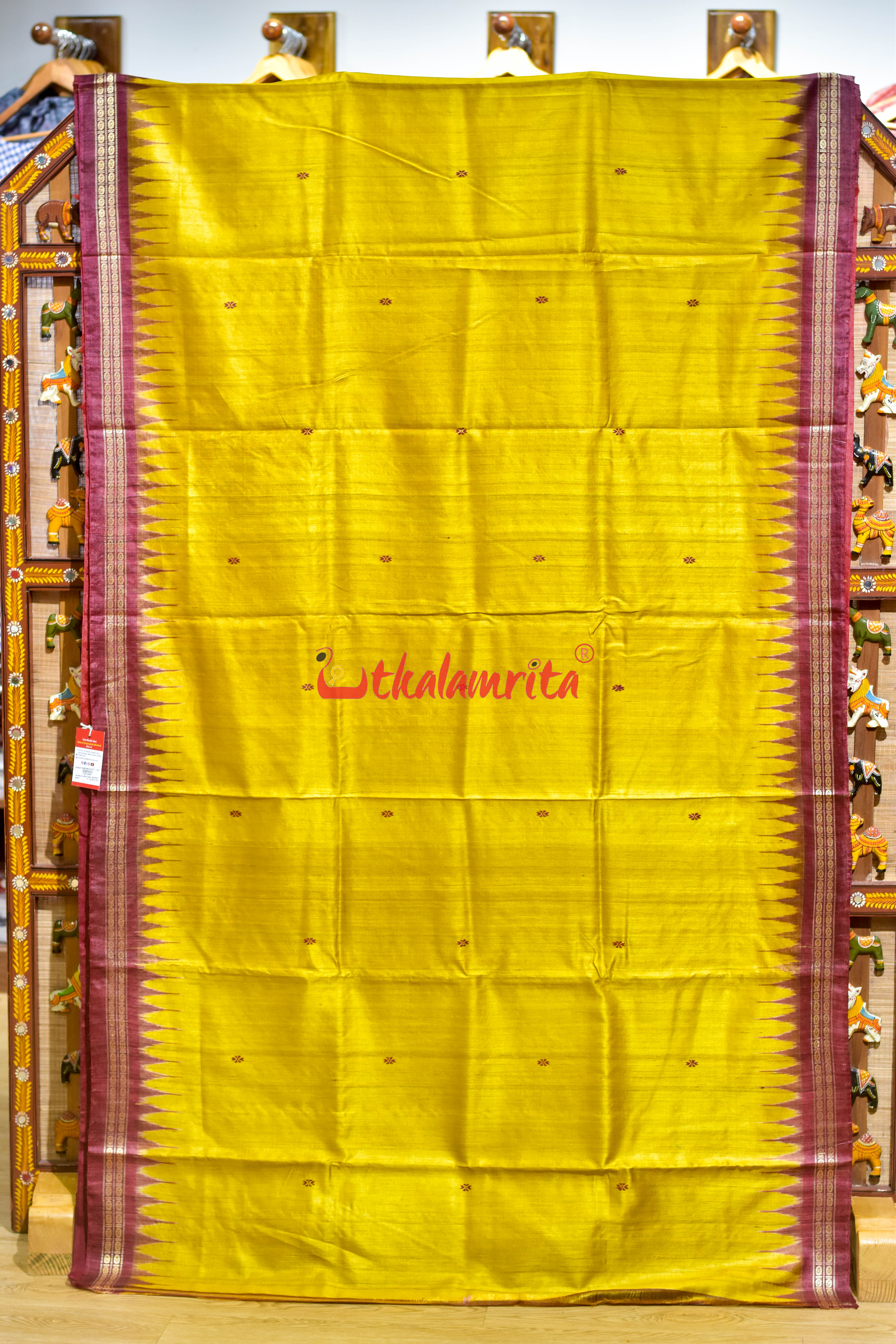 Yellow Maroon Doby Border Gopalpur Tussar Silk Saree