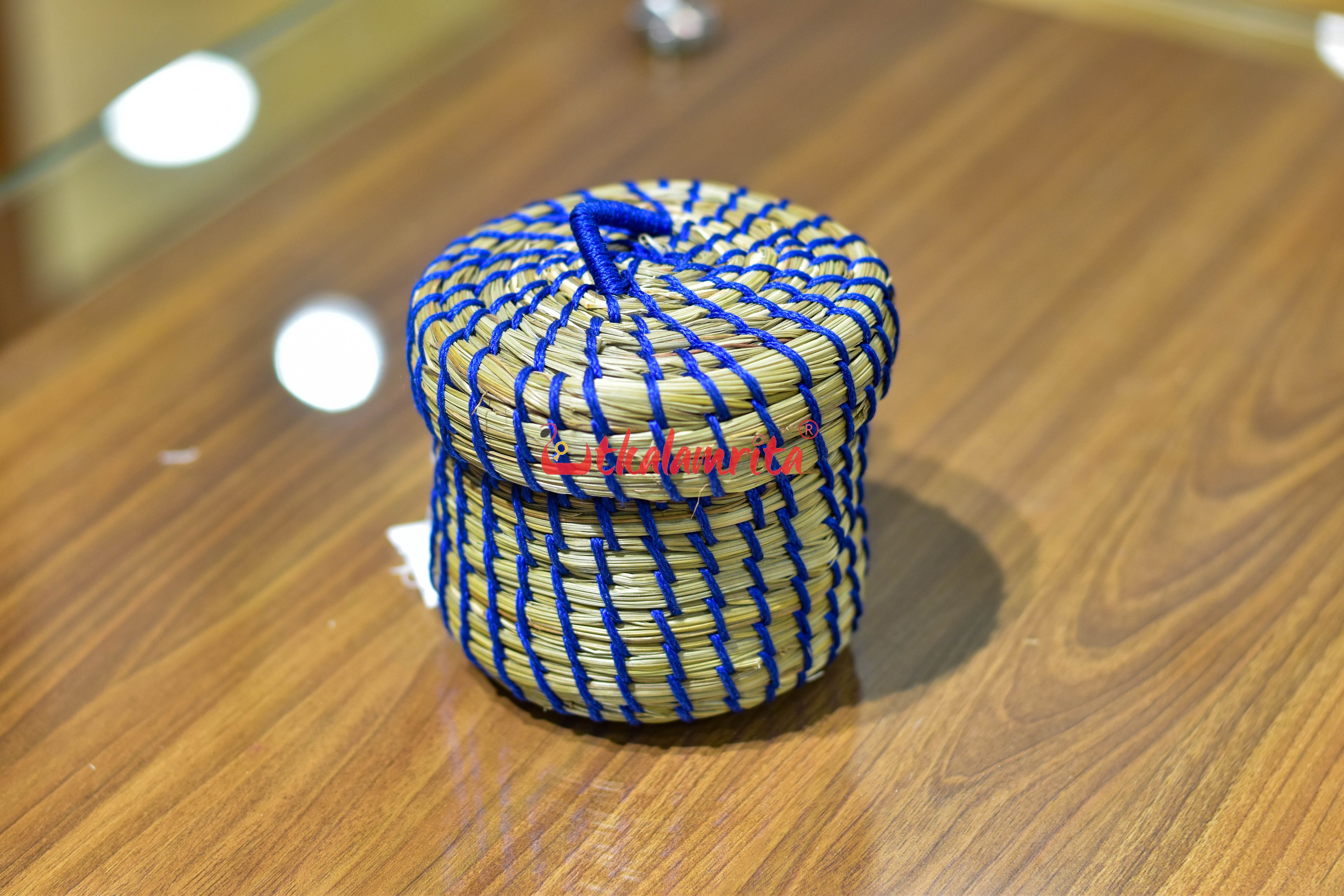 Sabai Grass Blue Thread Jewellery Box