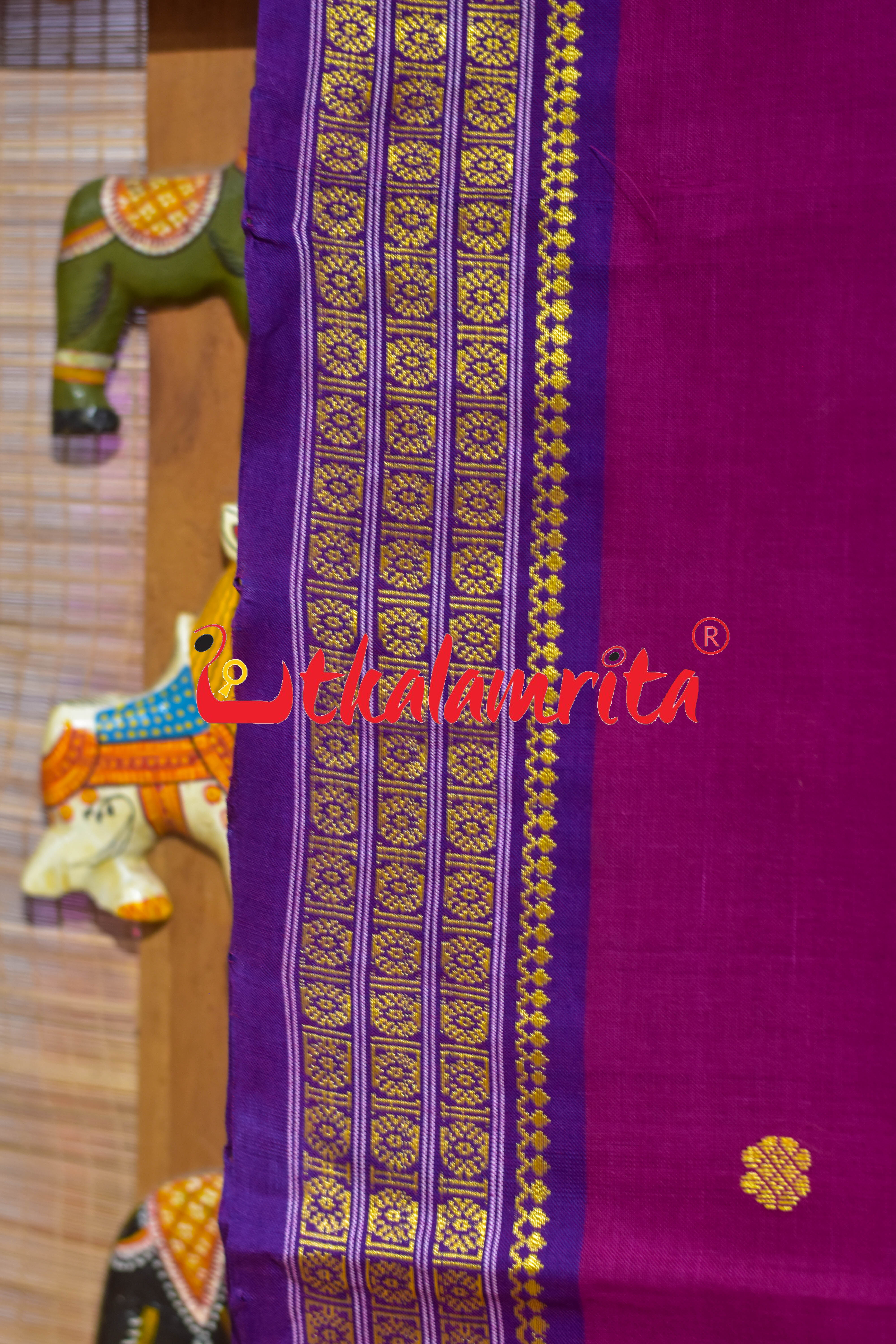 Rani Purple Border Rudrakhya Pittala Single Cotton Saree