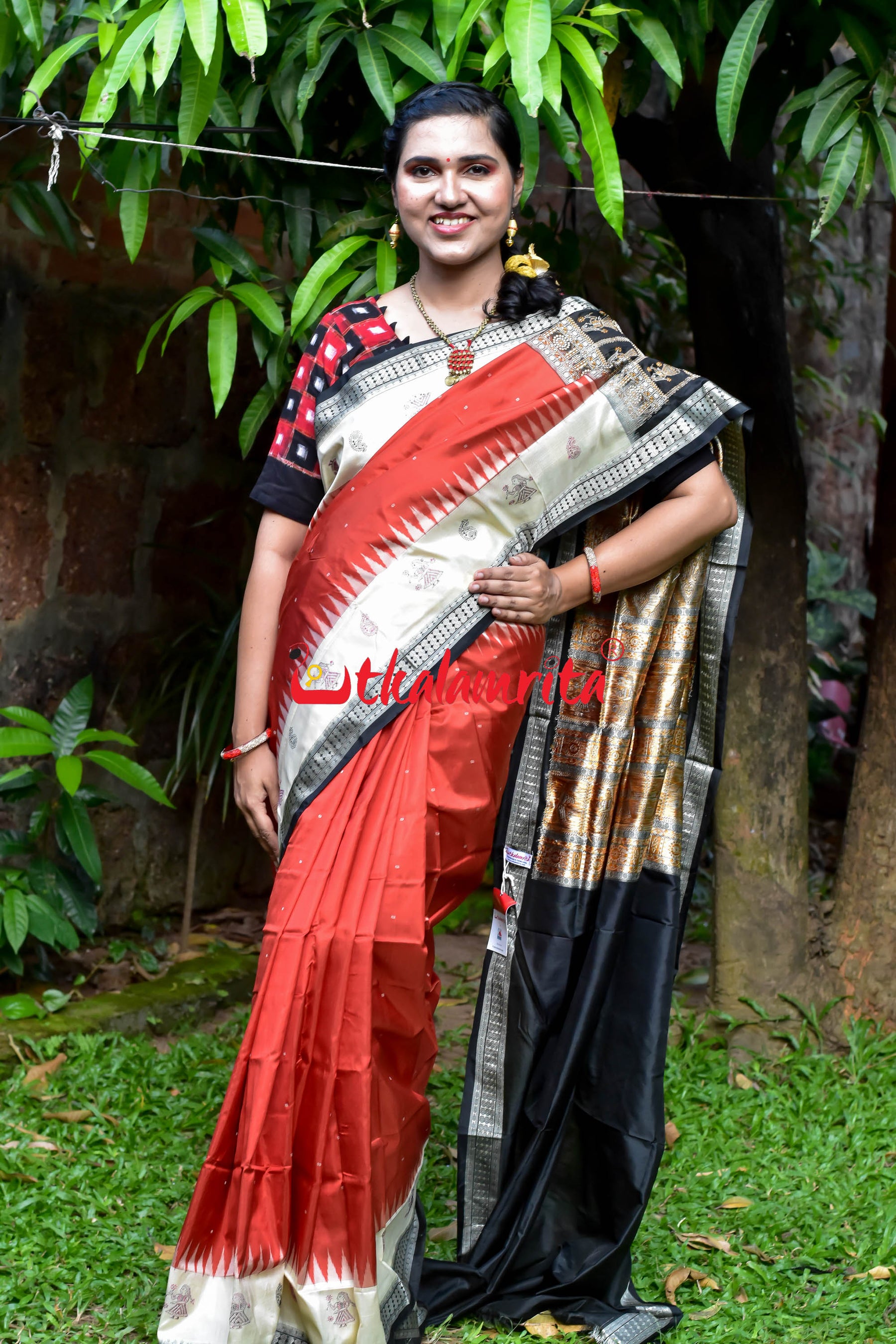 Rust Cream Dhadi Doll Bomkai Silk Saree