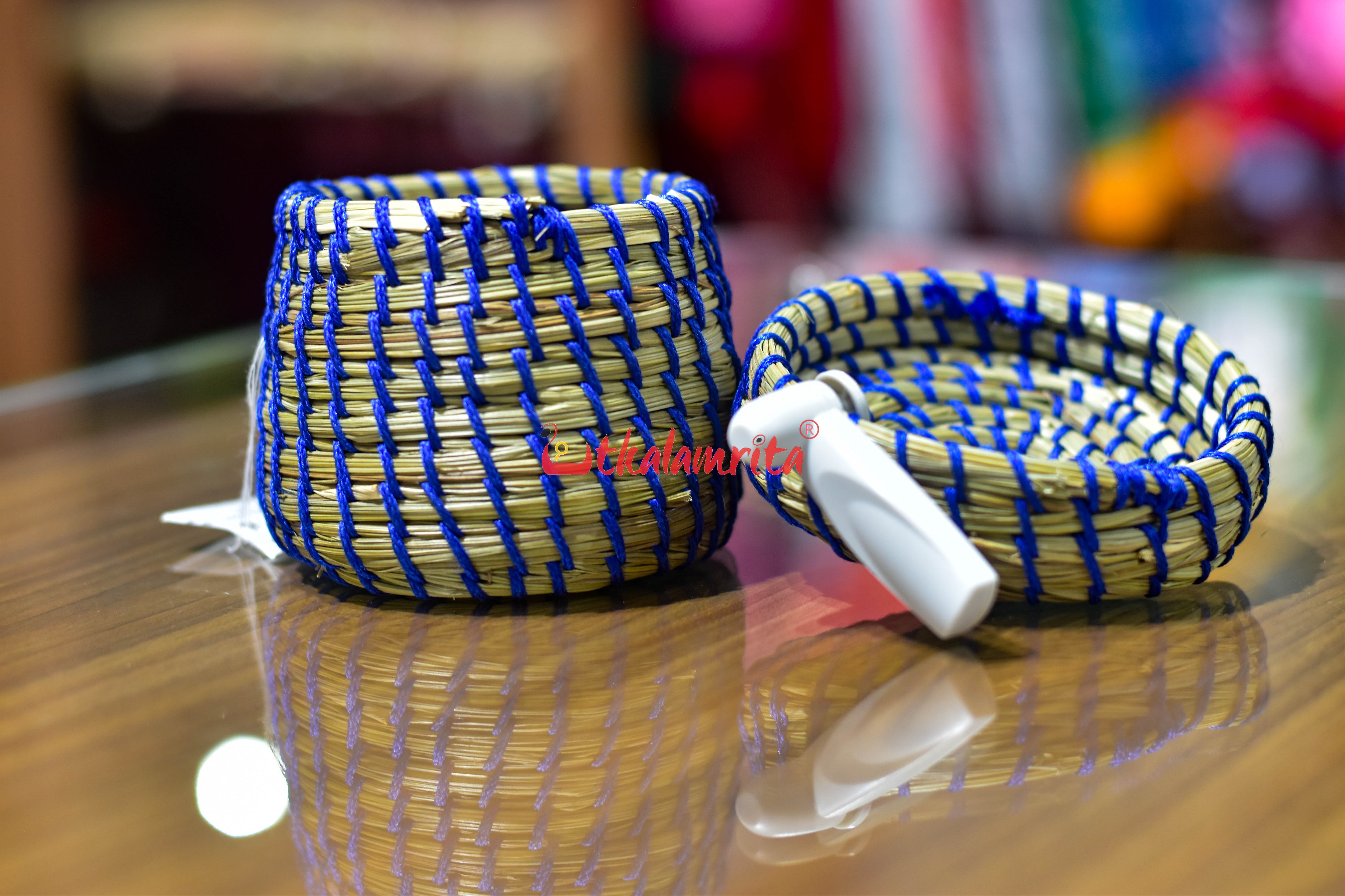 Sabai Grass Blue Thread Jewellery Box