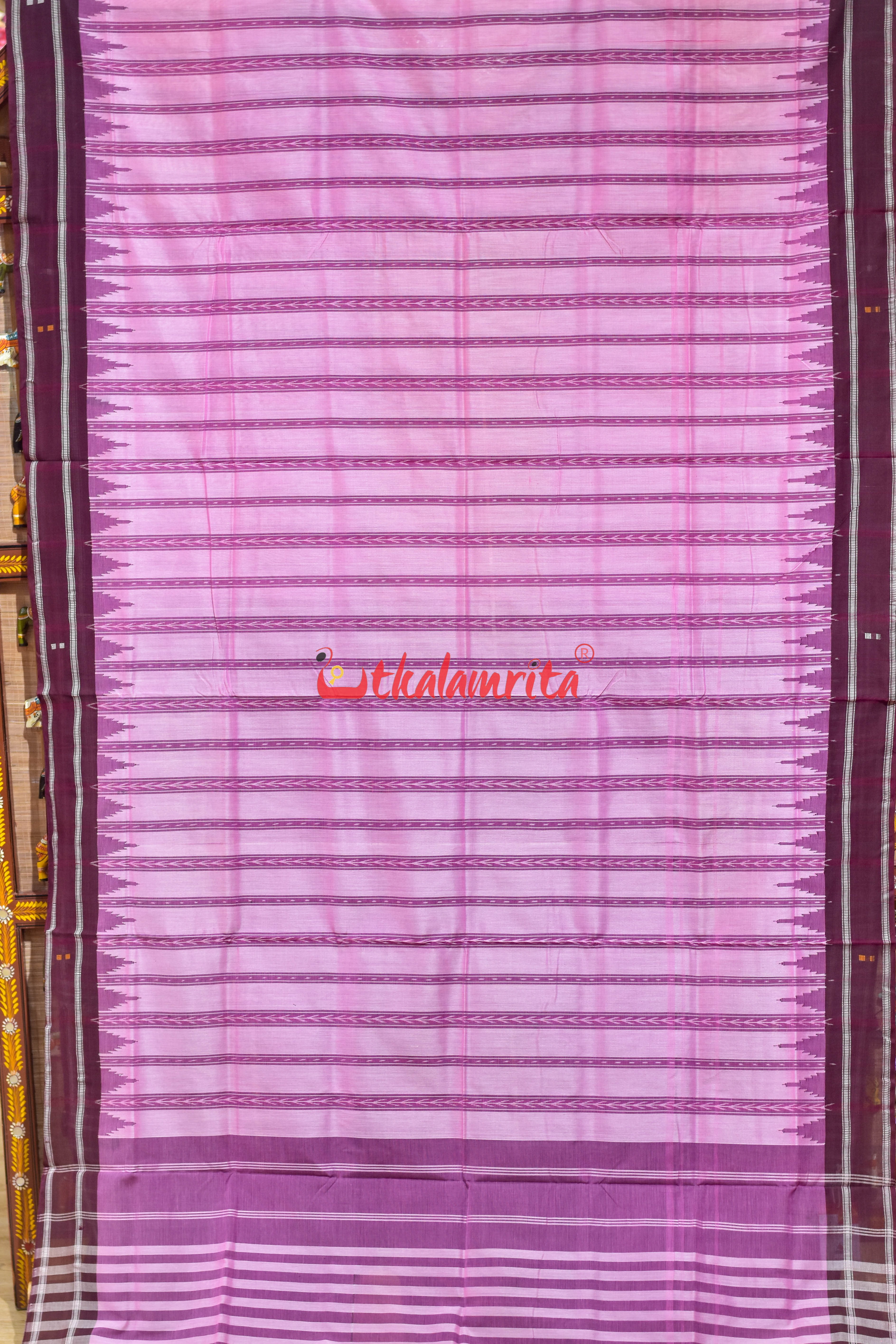 Pink Dhanpatri with Maroon Border Cotton Bapta Saree