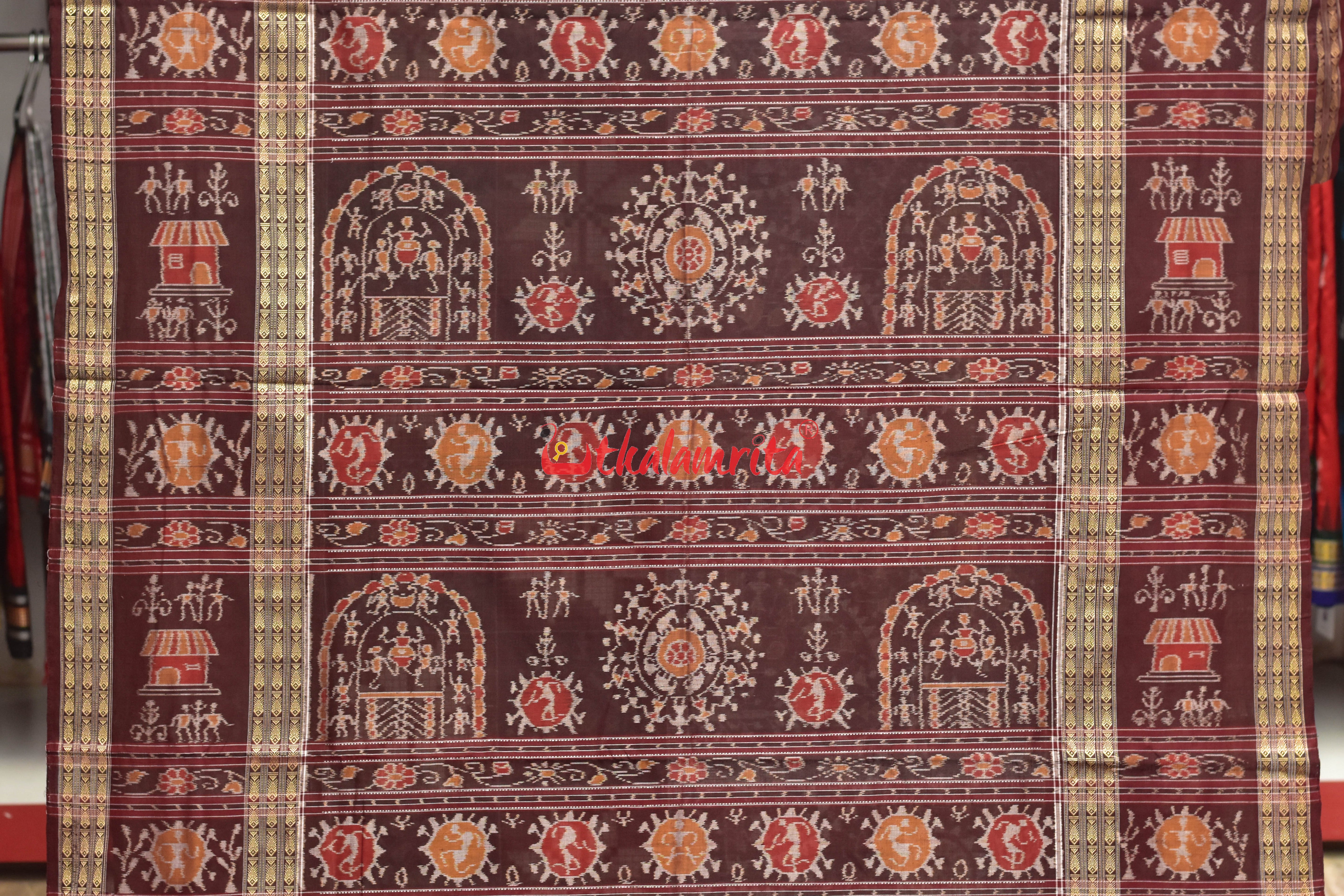 Grey Tribals Half Half Sambalpuri Cotton Saree