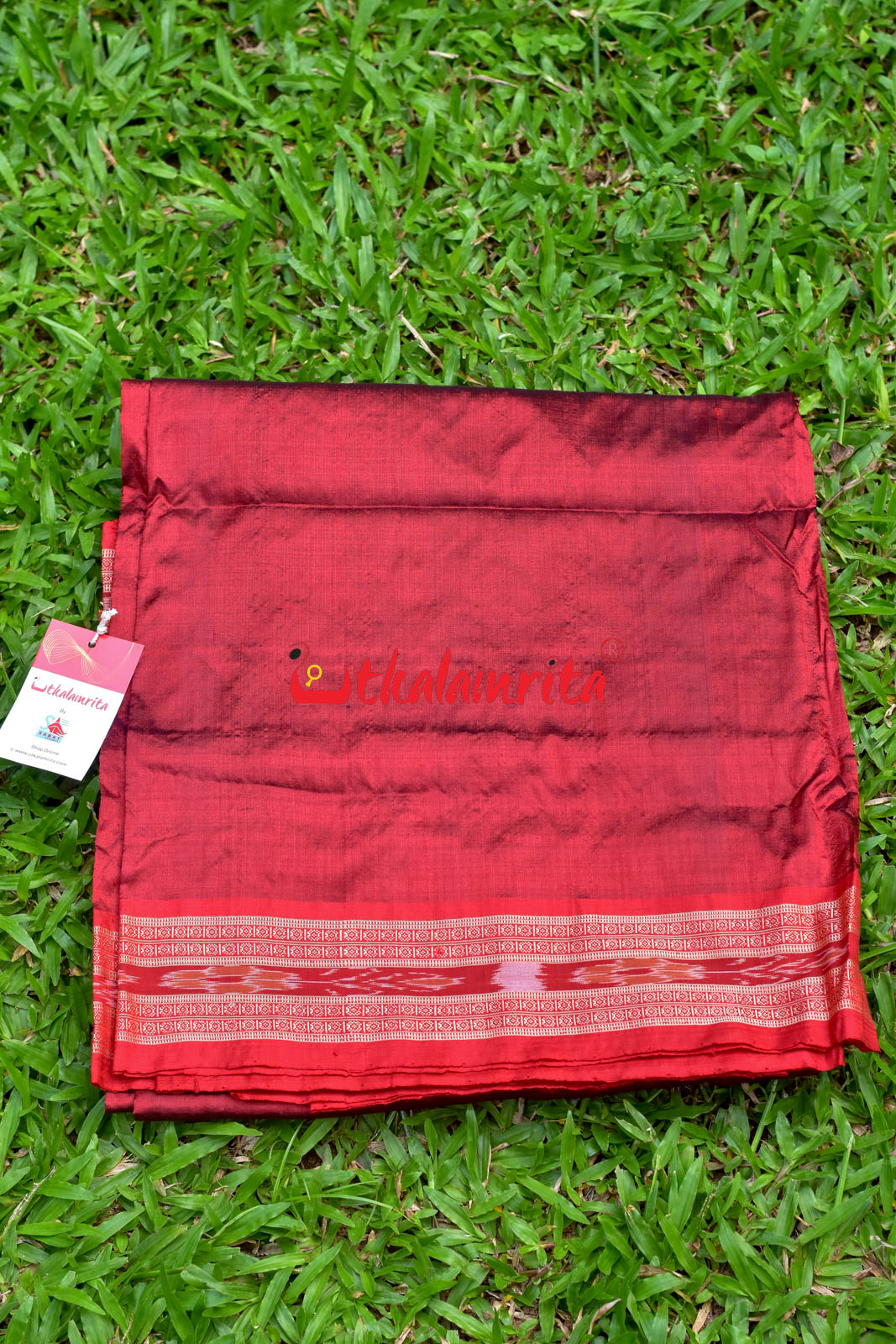 Maroon Flower Bandha Border Silk (Fabric)