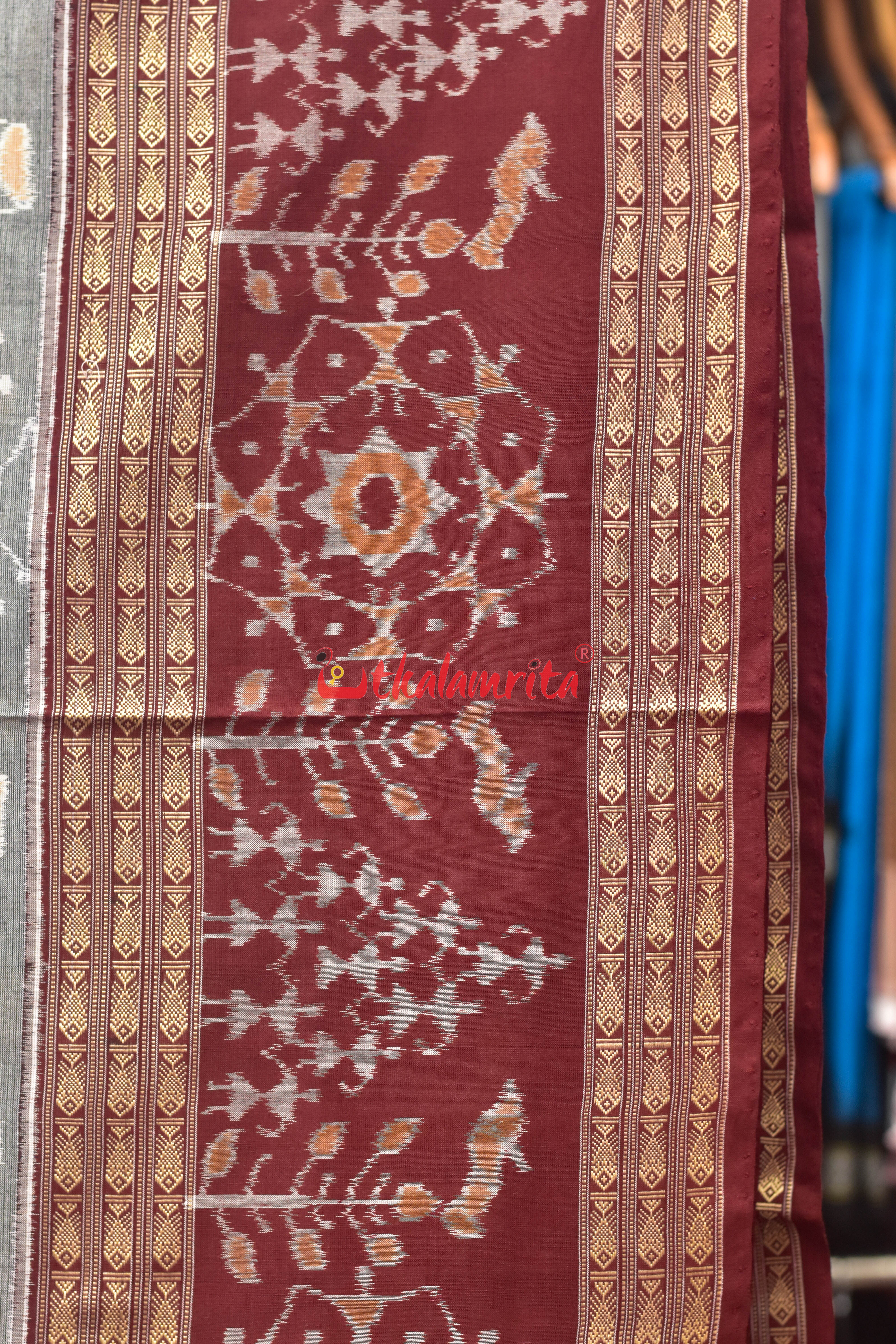 Grey Tribals Half Half Sambalpuri Cotton Saree